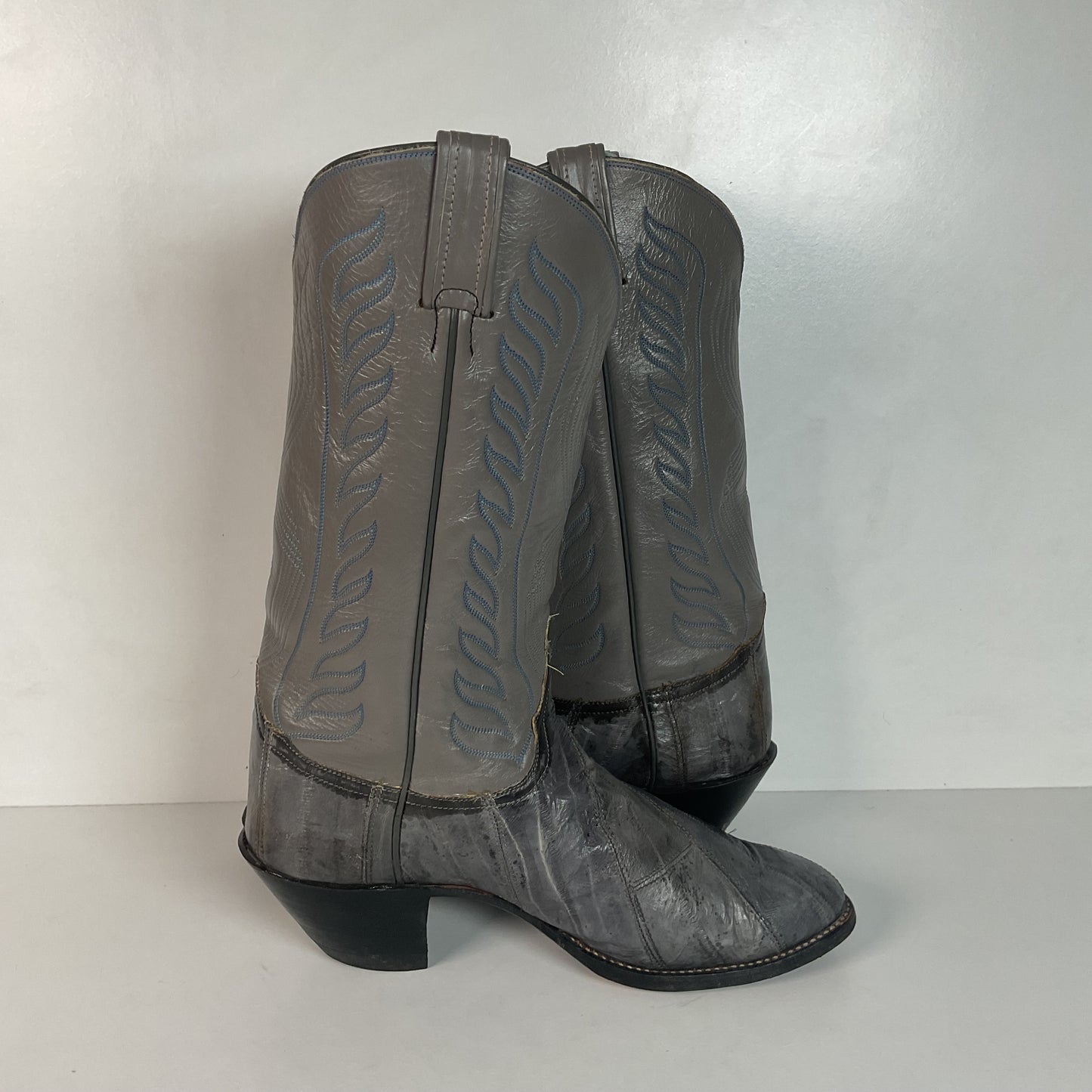 Vintage Tony Lama Exotic Grey Eel Cowboy Boots 9.5 EEE Gold Label USA Made