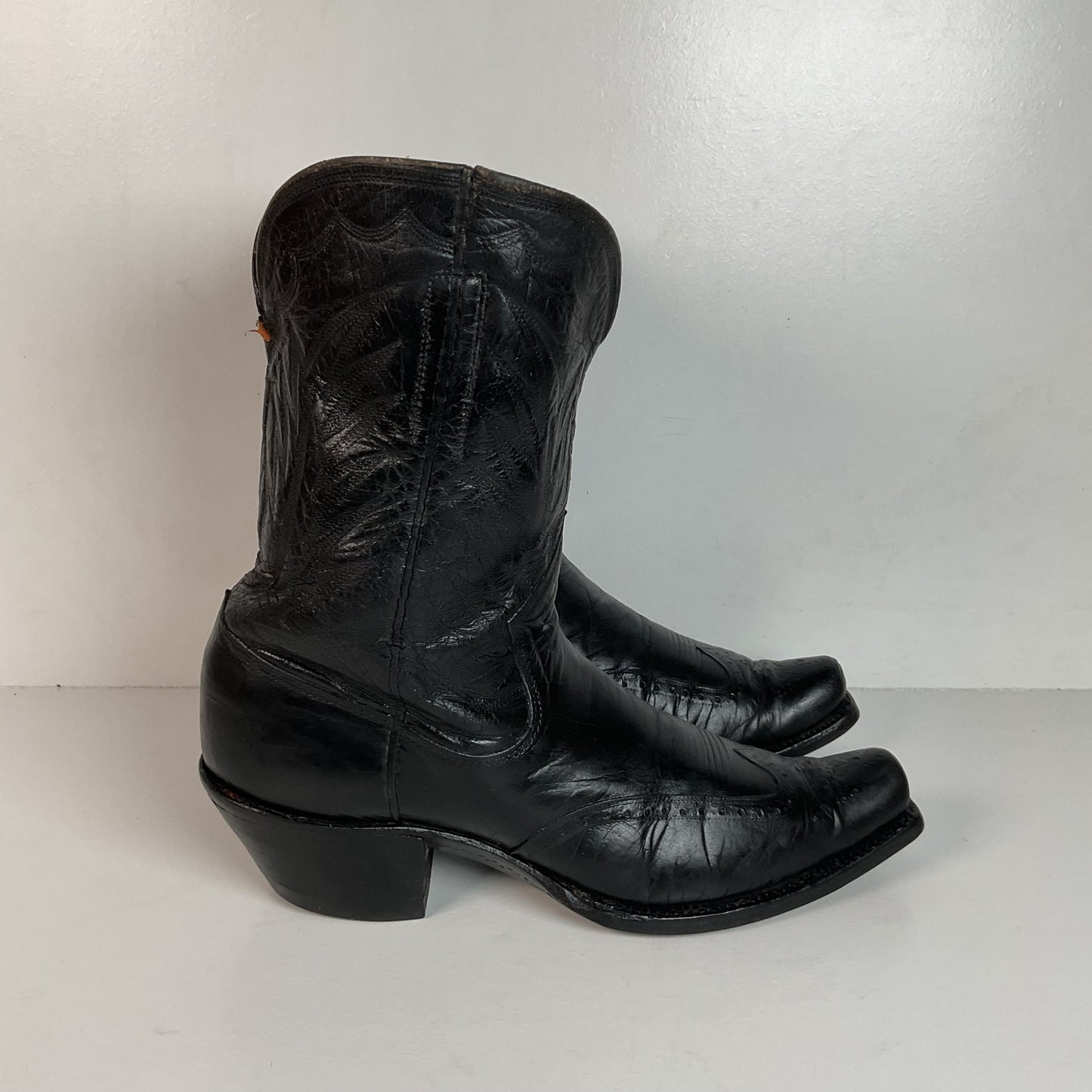 Vintage 1940s Brogue Wingtip Cowboy Boots 9.5-10 Leather Pull Tab Pee Wee