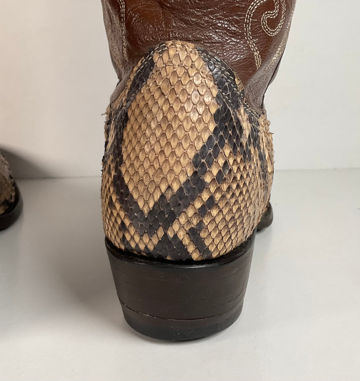 Vintage Longhorn Cowboy Boots | Python Snakeskin | Tooled Overlays | Men’s 9 D