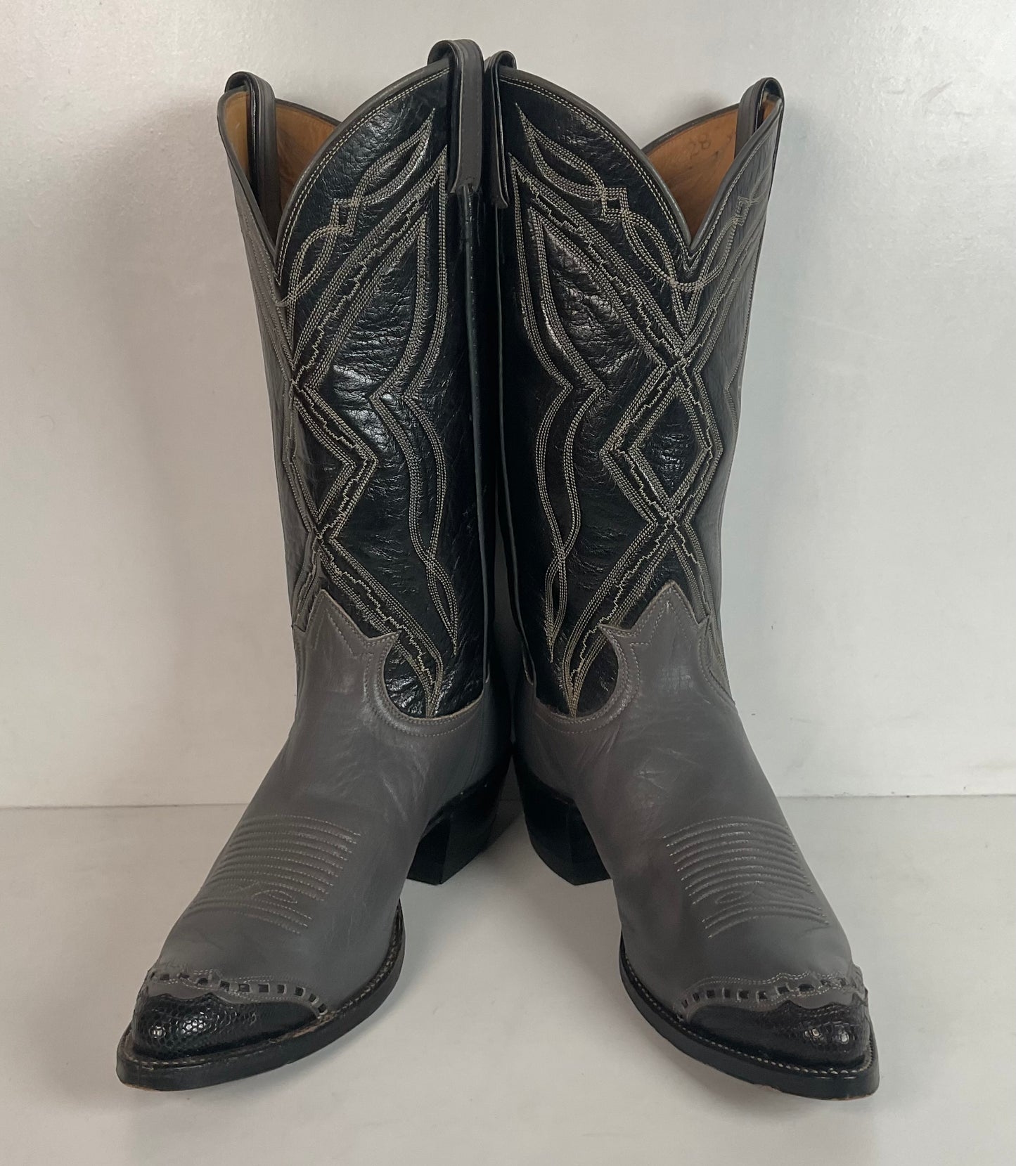 Vintage Tony Lama Charcoal Grey Wingtip Cowboy Boots 9 B Lizard Gold Label