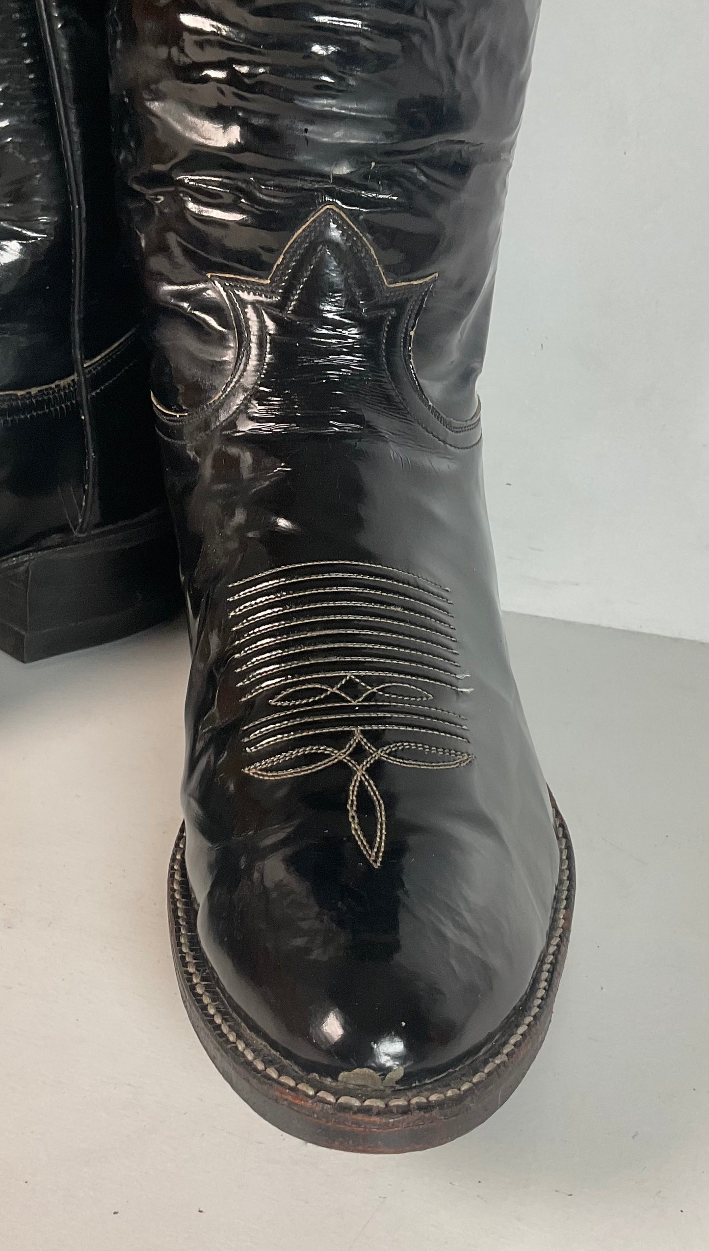Late 1960s Tony Lama Patent Leather Cowboy Boots 10.5 D Glossy USA Made