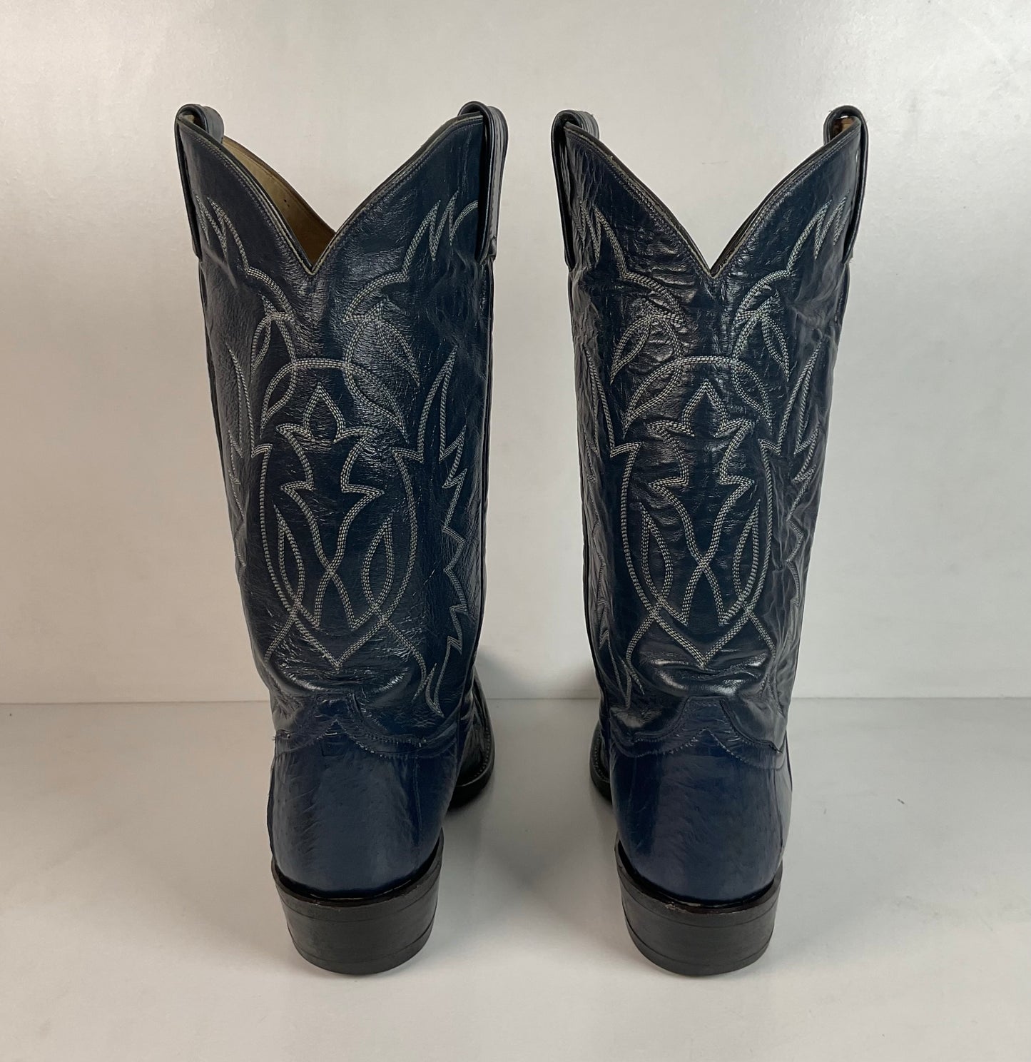 Vintage Tony Lama Navy Blue Ostrich Cowboy Boots 11.5 B Black Label Wingtip