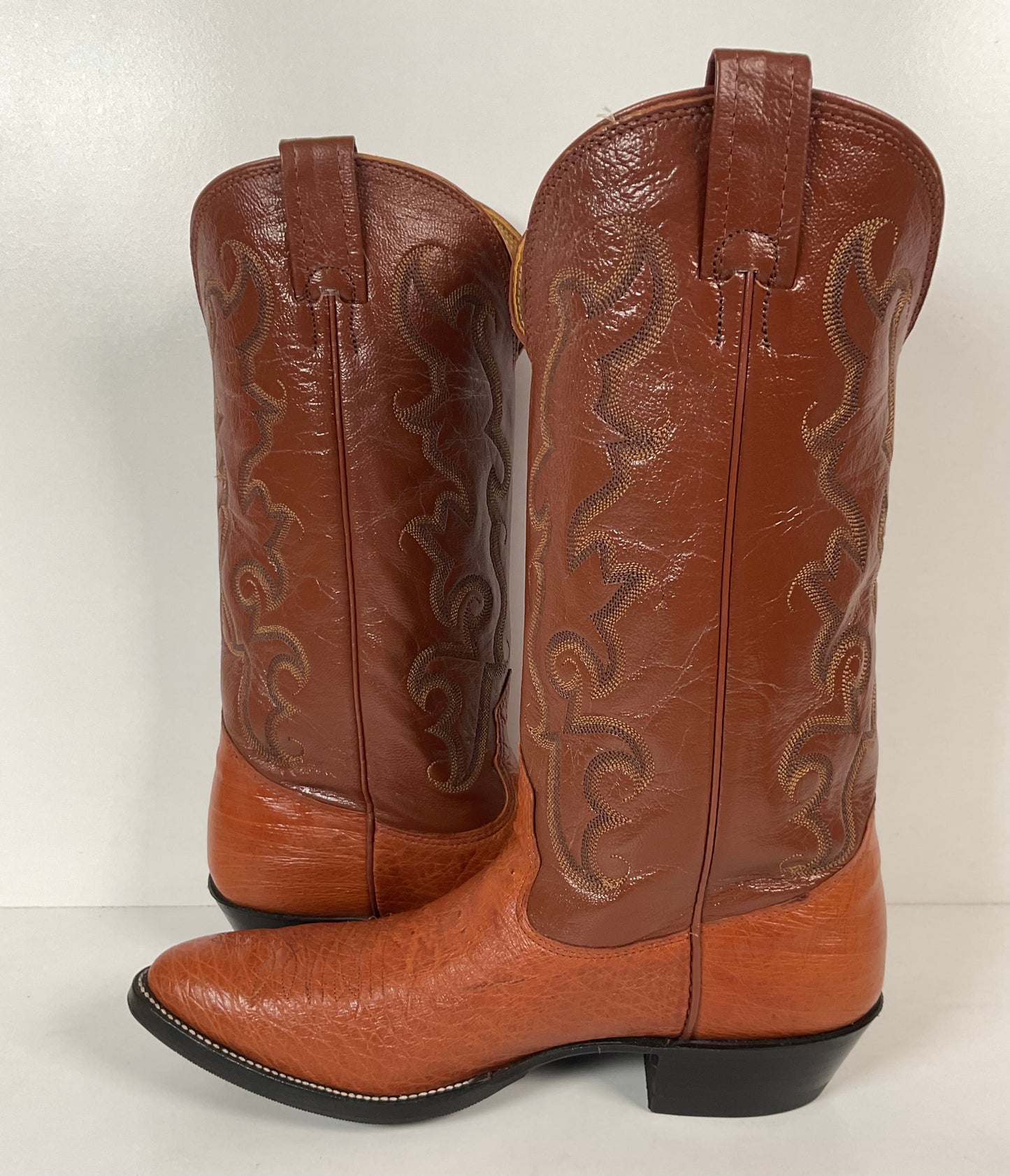 Vintage Nocona Exotic Smooth Ostrich Cowboy Boots Men’s 10.5 C Peanut Brittle