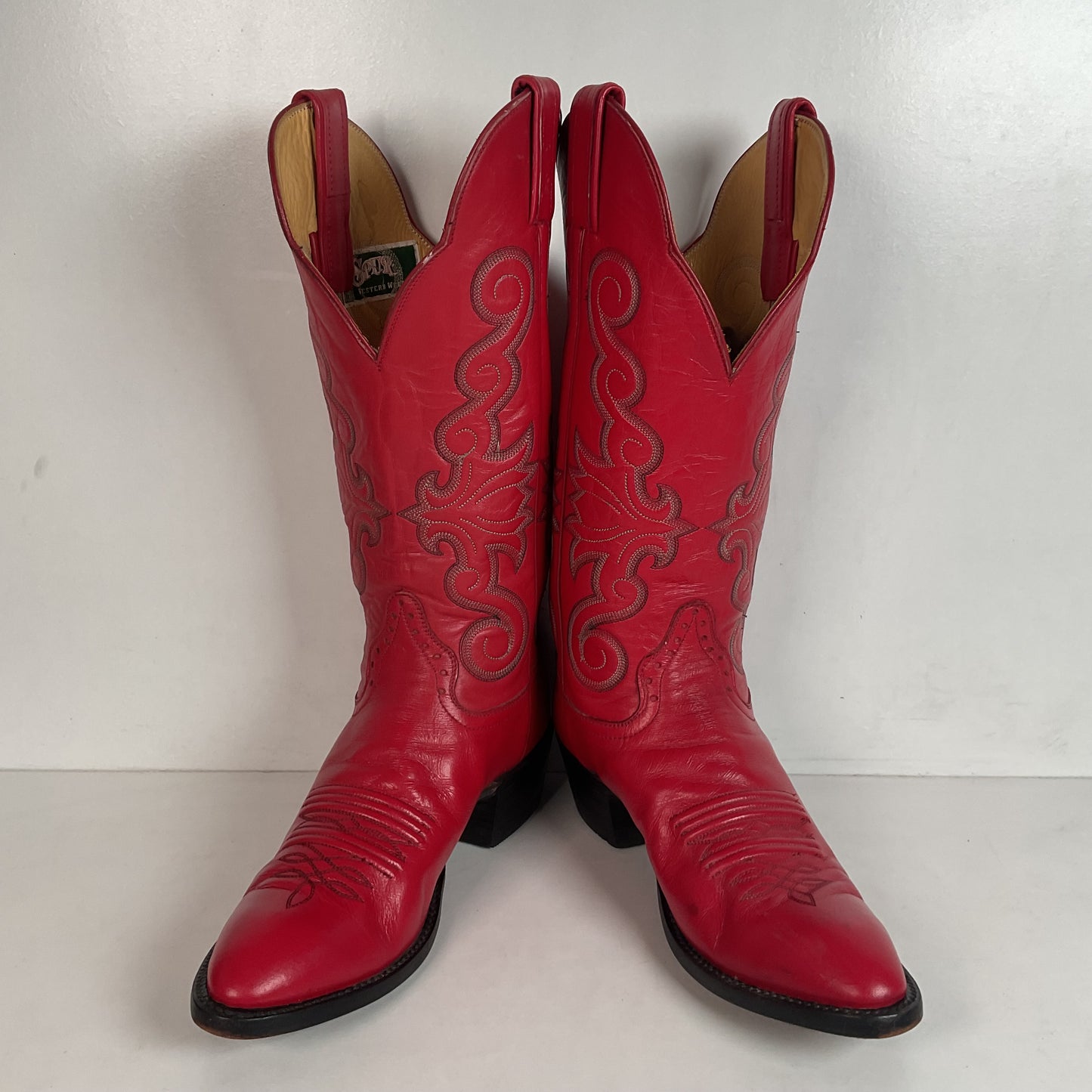 Honcho Custom Ruby Red Cowgirl Boots 8 A USA Made Scallop Top