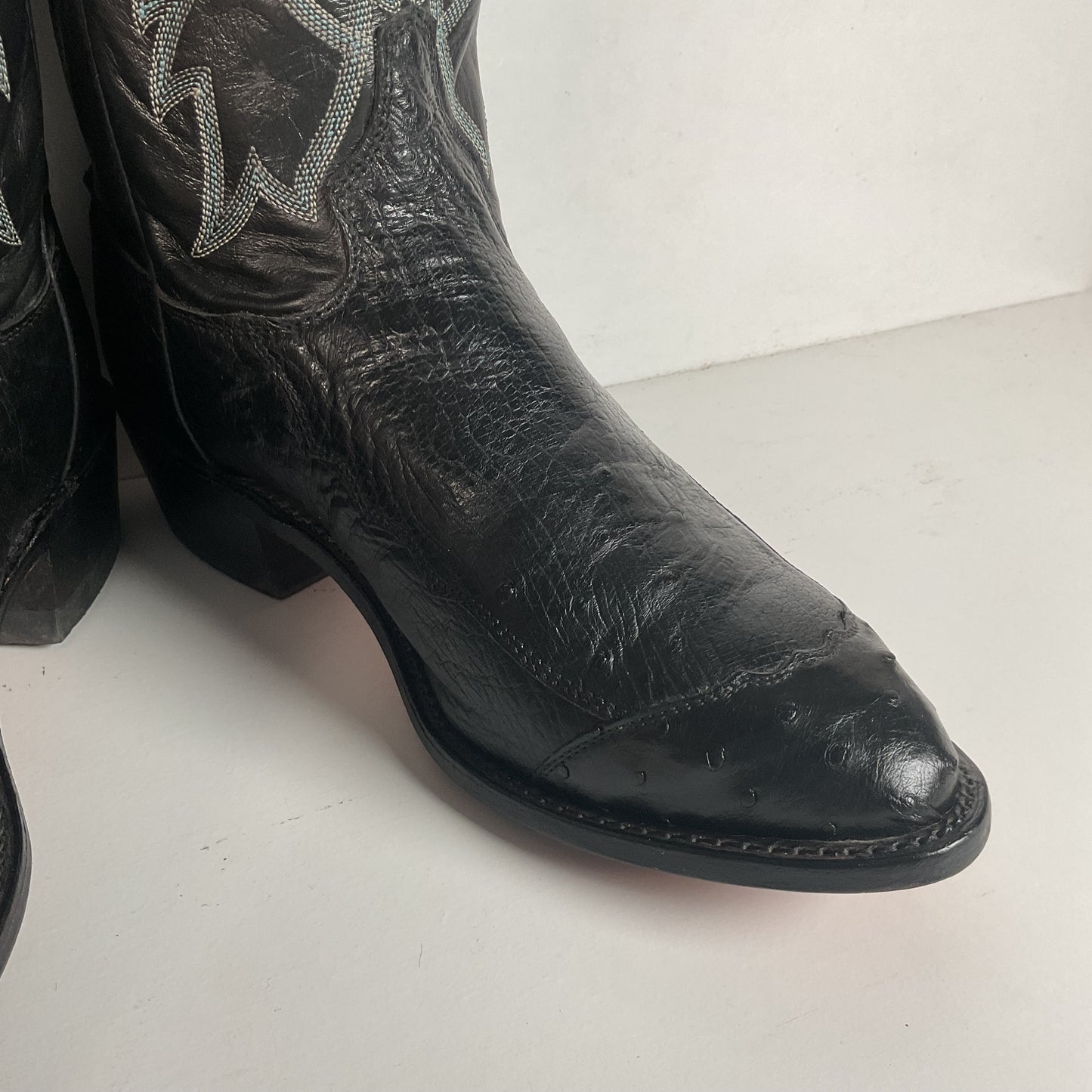 Tony Lama Smooth, Pin Quill Ostrich Cowboy Boots 8.5 EE Wingtip Exotic USA