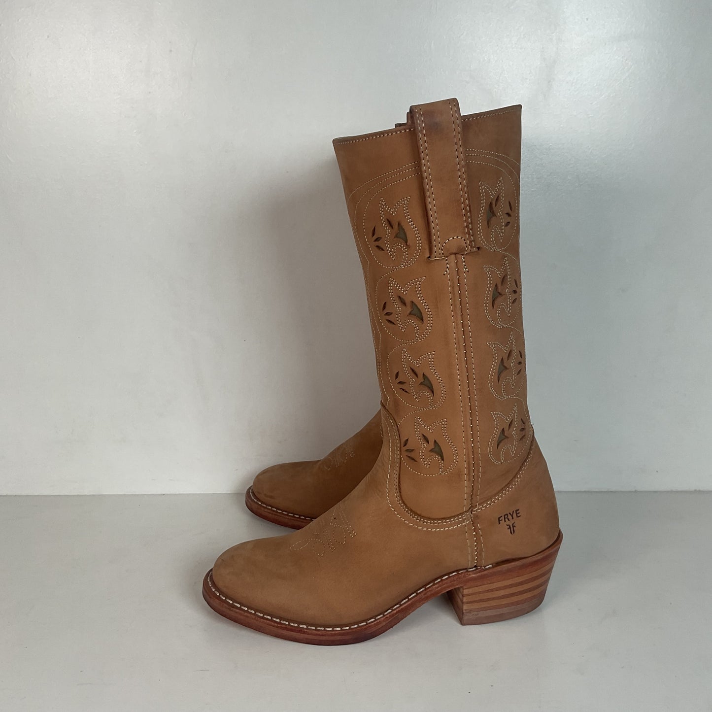Frye Austin Cowgirl Boots 6 M Tooled Flower Inlay USA Made