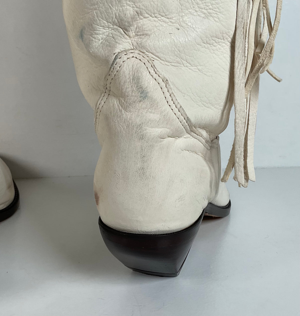 Vintage Zodiac Native Fringe Cowgirl Boots | USA Made | White | Women’s 9 M