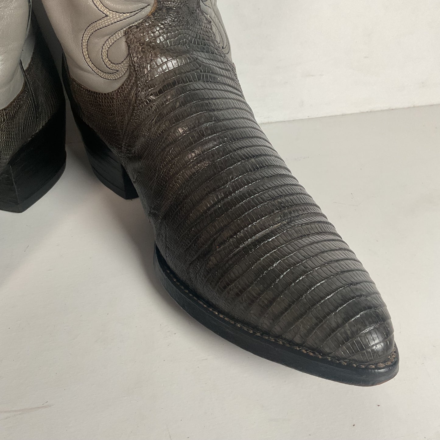 Vintage Dan Post Charcoal Grey Teju Lizard Cowboy Boots 10 D Old Label