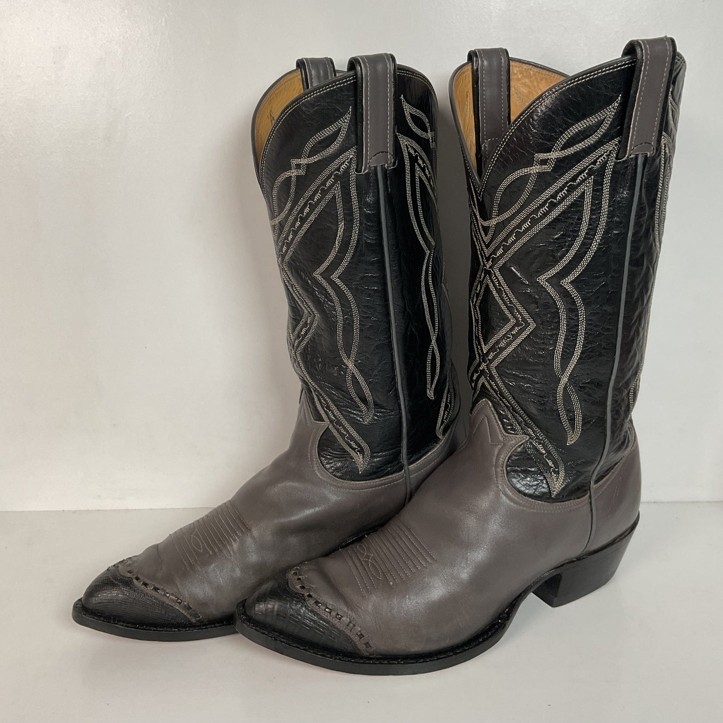 Vintage Tony Lama Grey Lizard Wingtip Cowboy Boots 10.5 D Gold Label Recraft