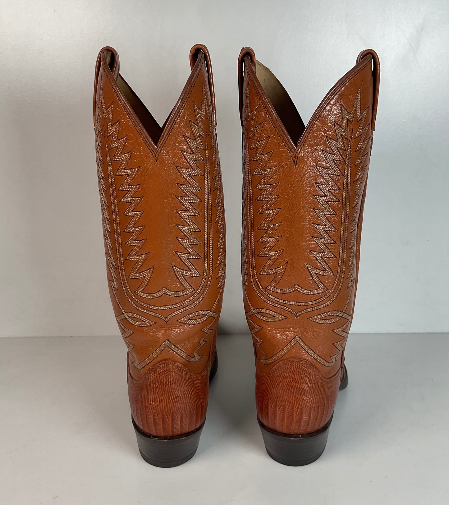 Vintage Dan Post Peanut Brittle Lizard Cowboy Boots 8 D Old Label