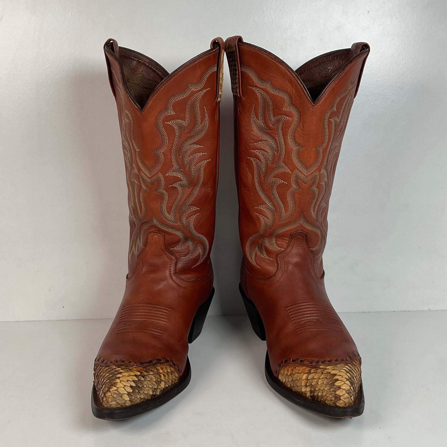 Vintage Tony Lama Rattlesnake Wingtip Cowboy Boots 10 D Diamondback Snakeskin