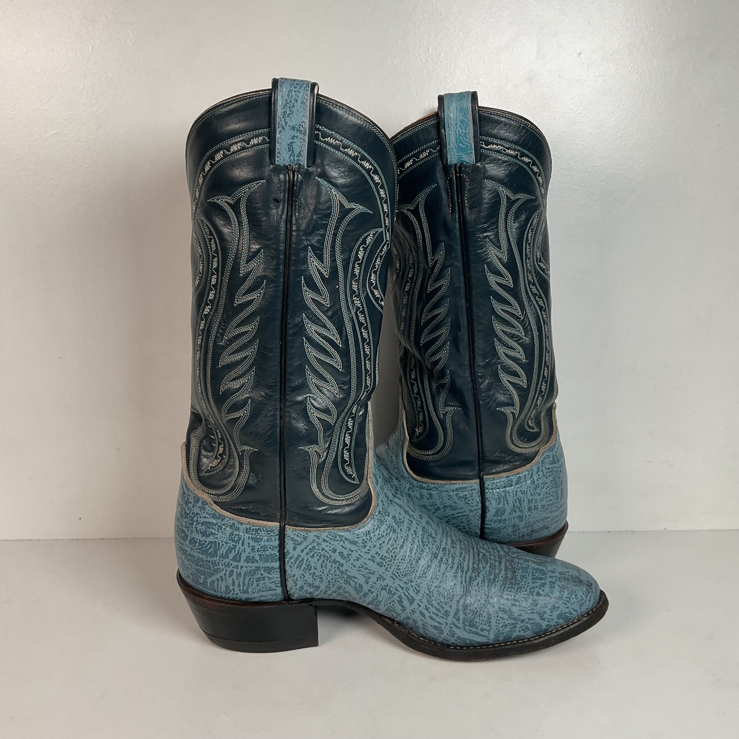 Vintage Tony Lama Blue Antelope Cowboy Boots 10.5 D Exotic Gold Label