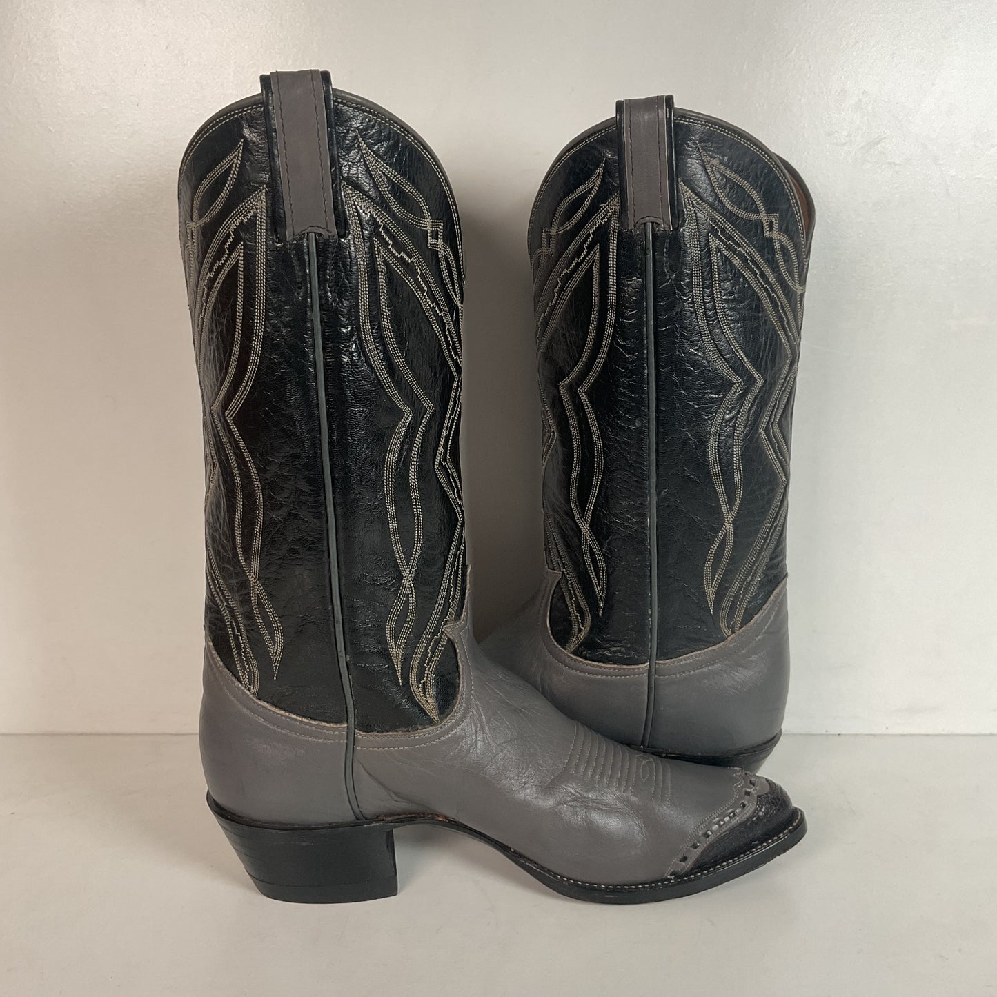 Vintage Tony Lama Charcoal Grey Wingtip Cowboy Boots 9 B Lizard Gold Label