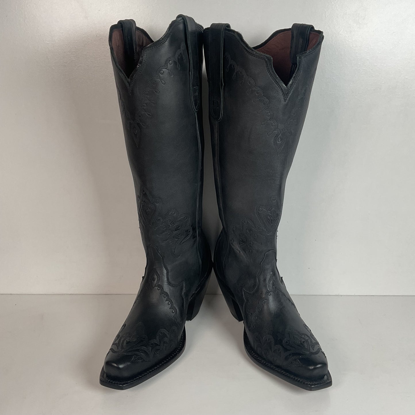 Tony Lama 16” Black Leather Cowgirl Boots 7 B USA Black Label