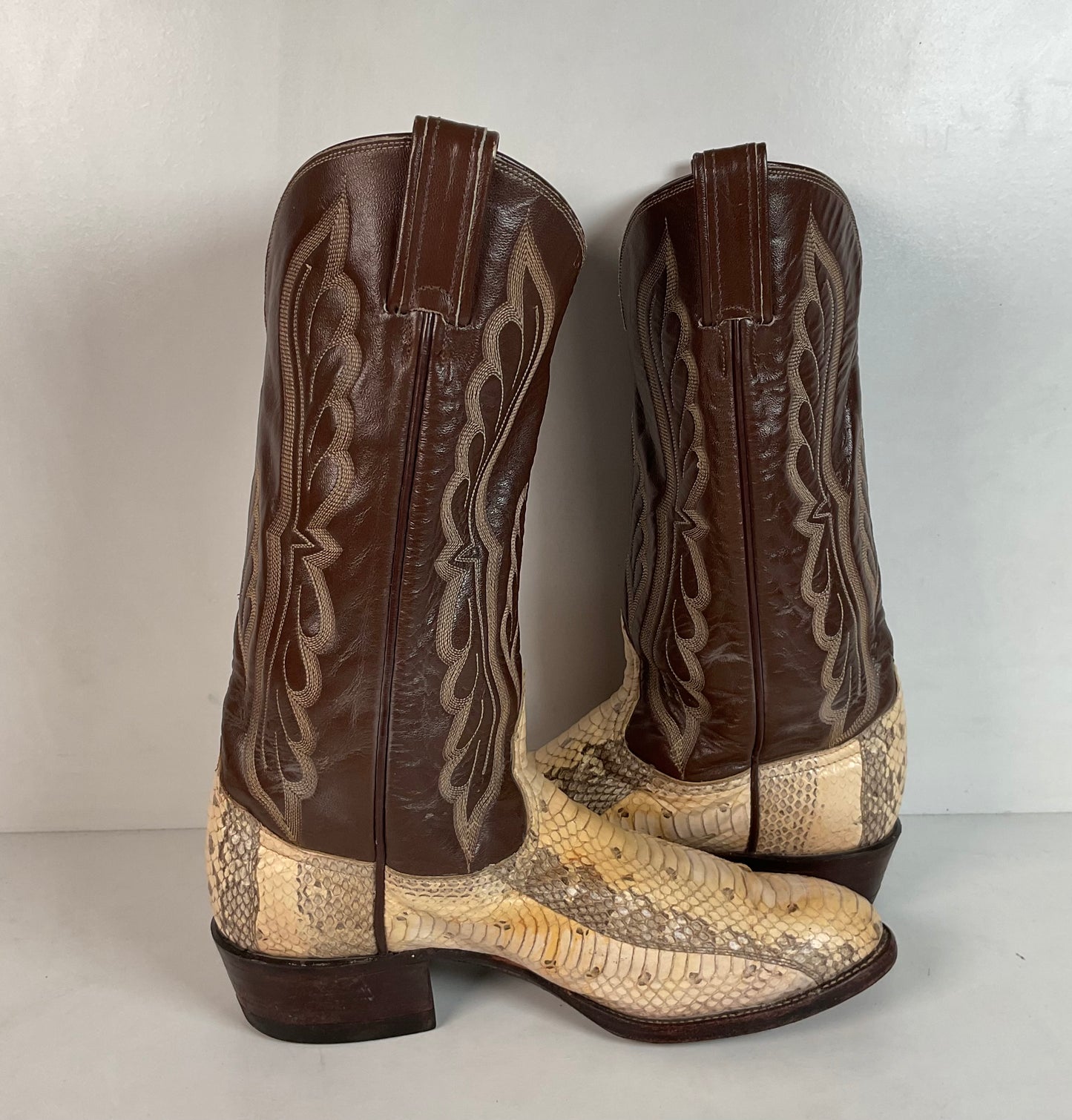 Vintage Tony Lama Water Snake Cowboy Boots 9 D Gold Label Snakeskin