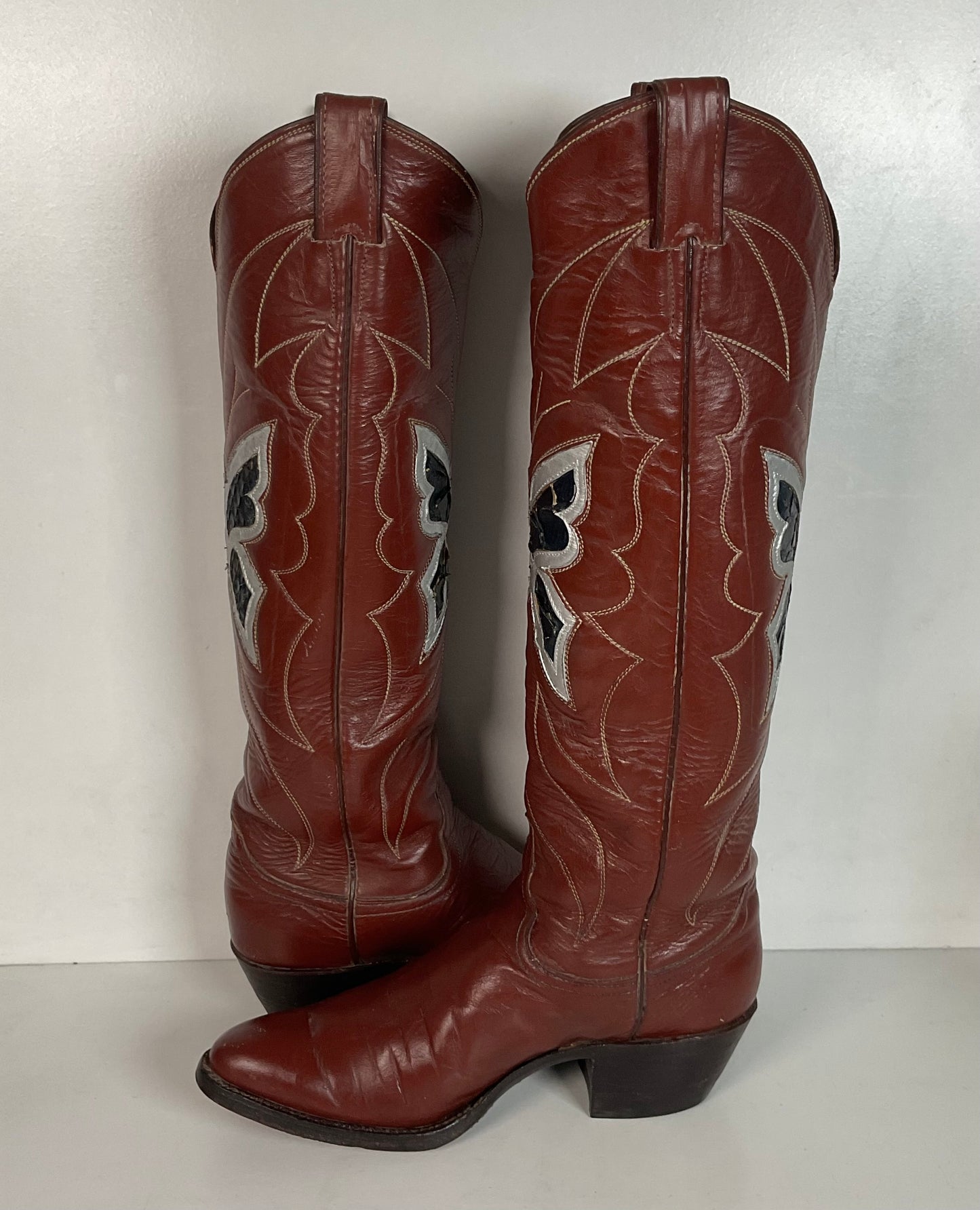 Vintage Justin 18” Butterfly Cowgirl Boots 5.5 C Snakeskin Inlay 70s