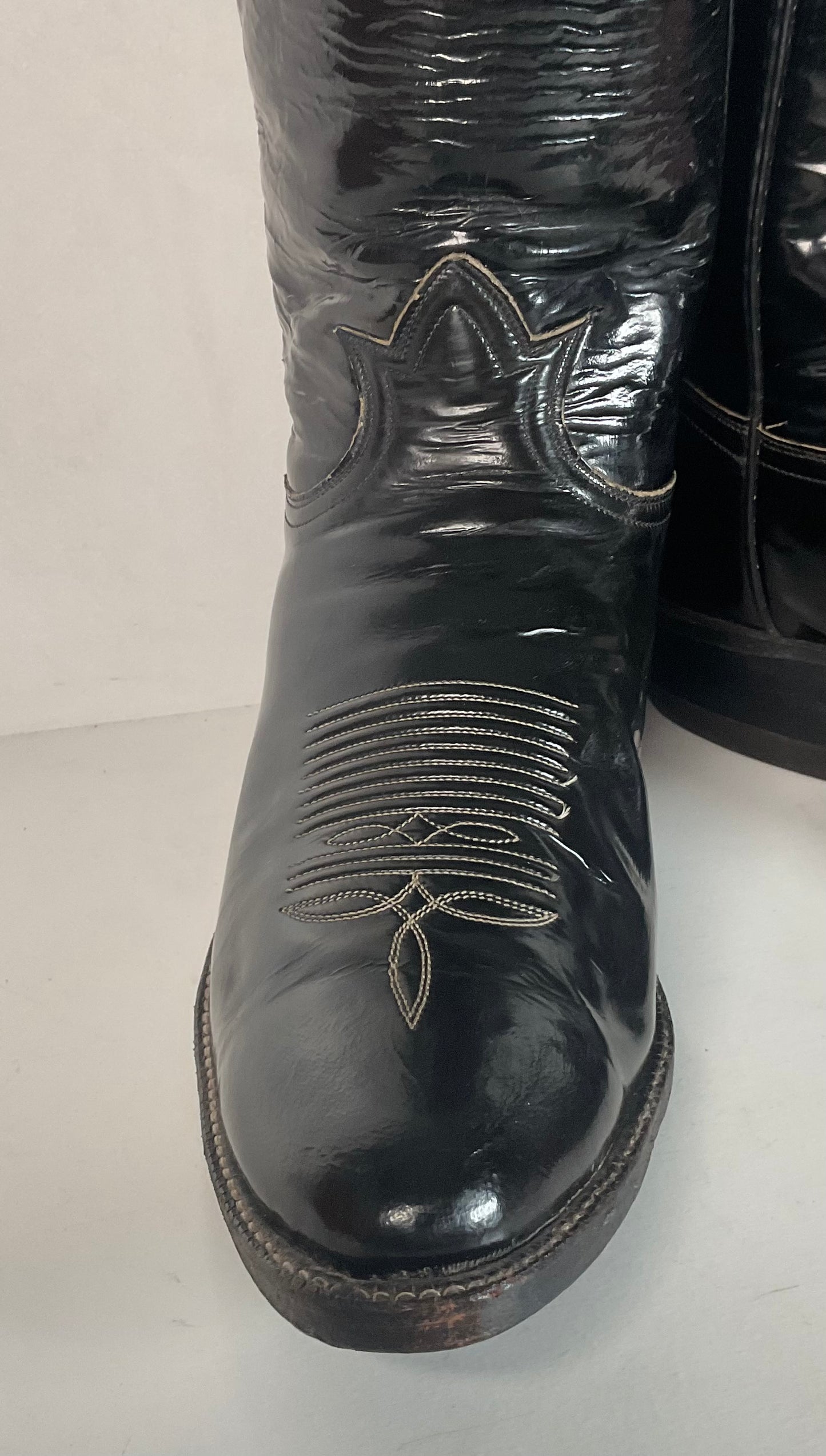 Late 1960s Tony Lama Patent Leather Cowboy Boots 10.5 D Glossy USA Made