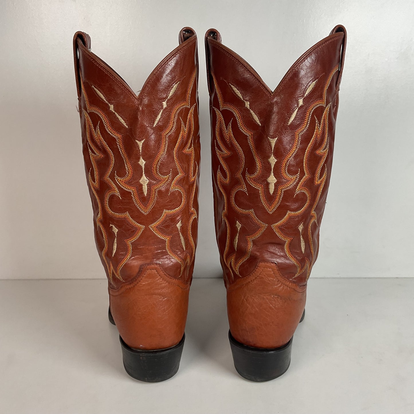 Tony Lama Bonham Cognac Smooth Ostrich 8.5 EE USA Made Distressed