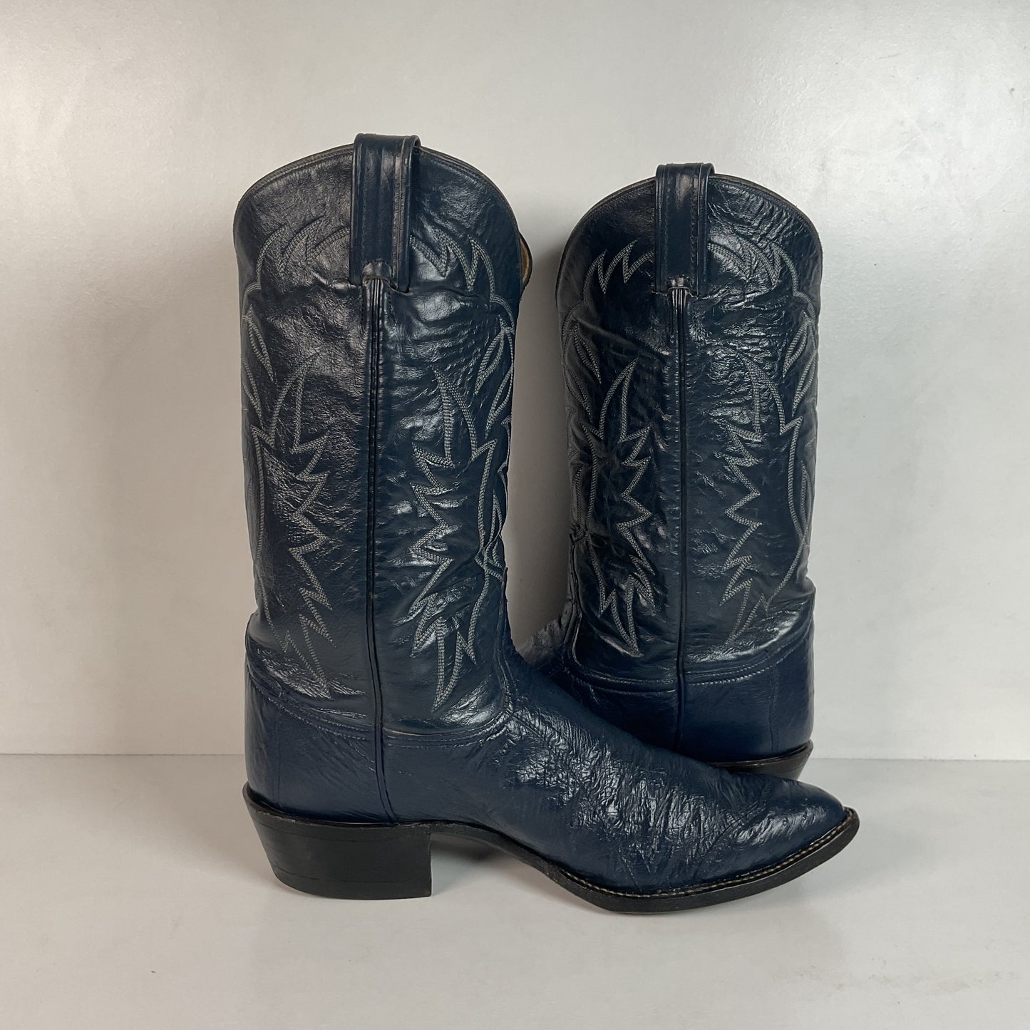 Vintage Tony Lama Navy Blue Ostrich Cowboy Boots 11.5 B Black Label Wingtip