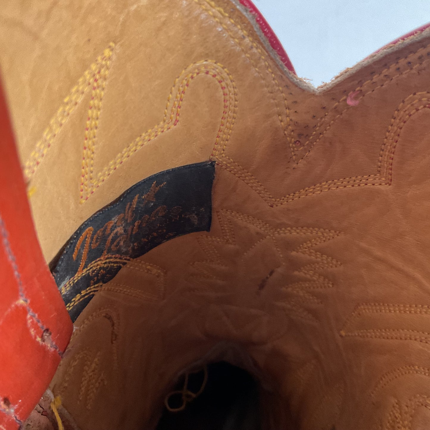 Vintage Tony Lama Burnt Orange Cowgirl Boots 6.5 C Tooled Inlay