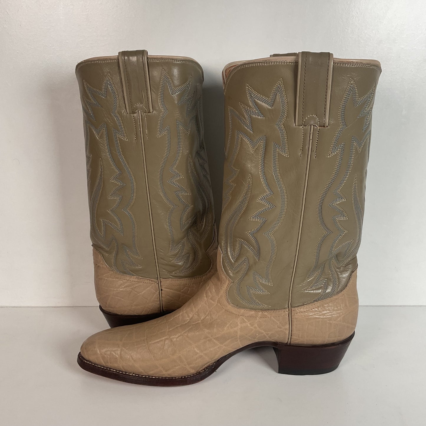 Vintage 1960s Justin Exotic Elephant Cowboy Boots 11 B Old White Label