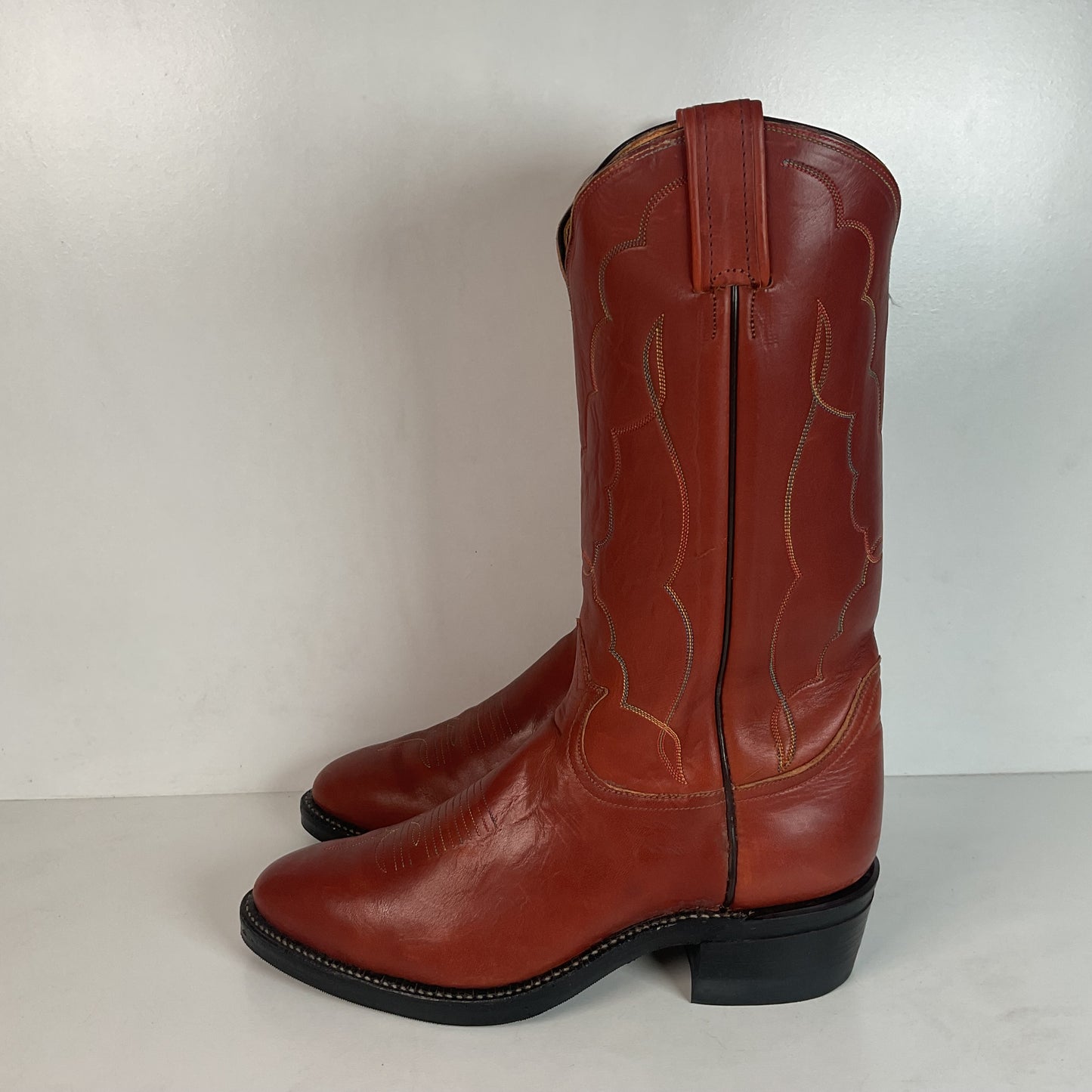 Vintage Tony Lama Rainbow Stitched Cowboy Boots 9 EE Gold Label Vibram Trucker