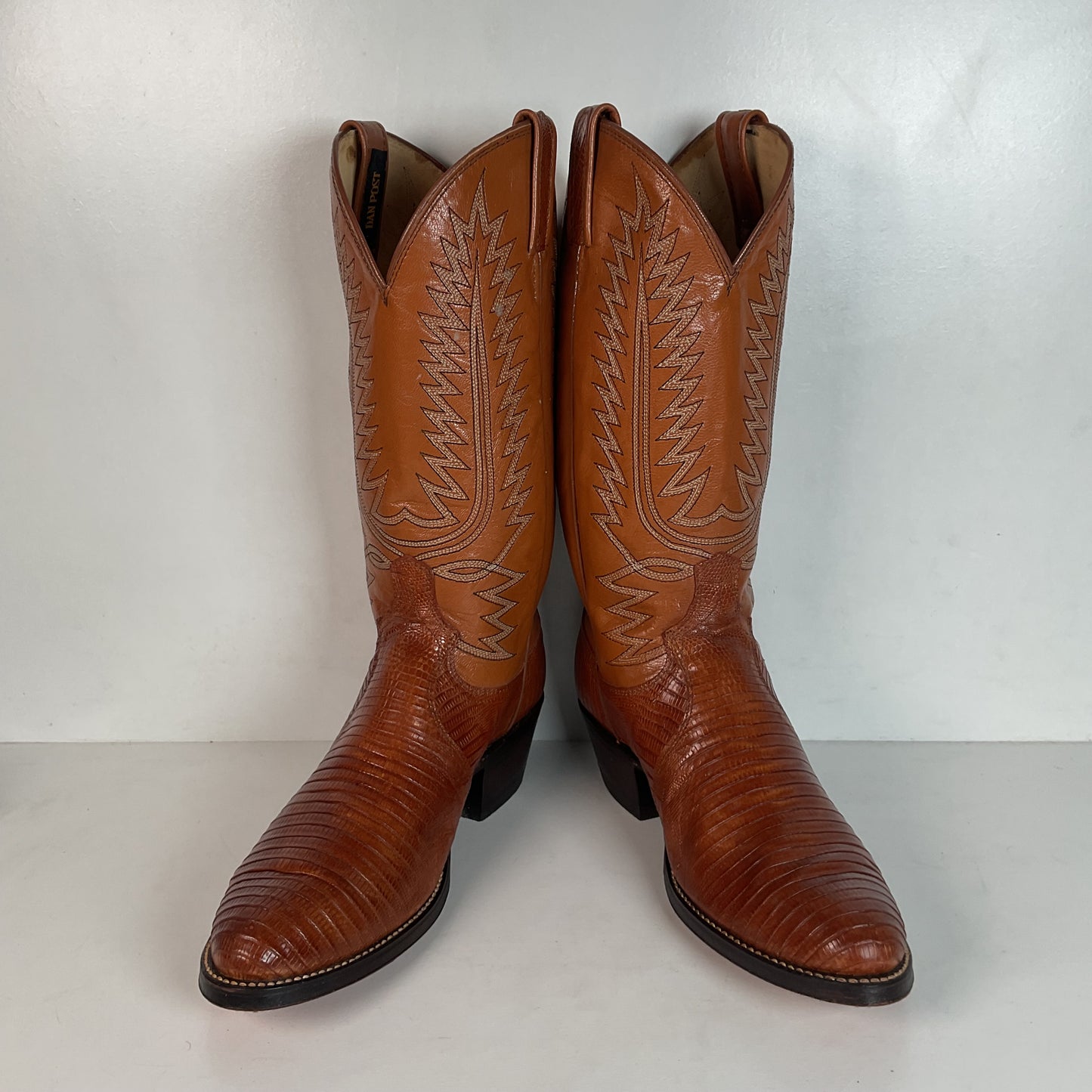 Vintage Dan Post Peanut Brittle Lizard Cowboy Boots 8 D Old Label