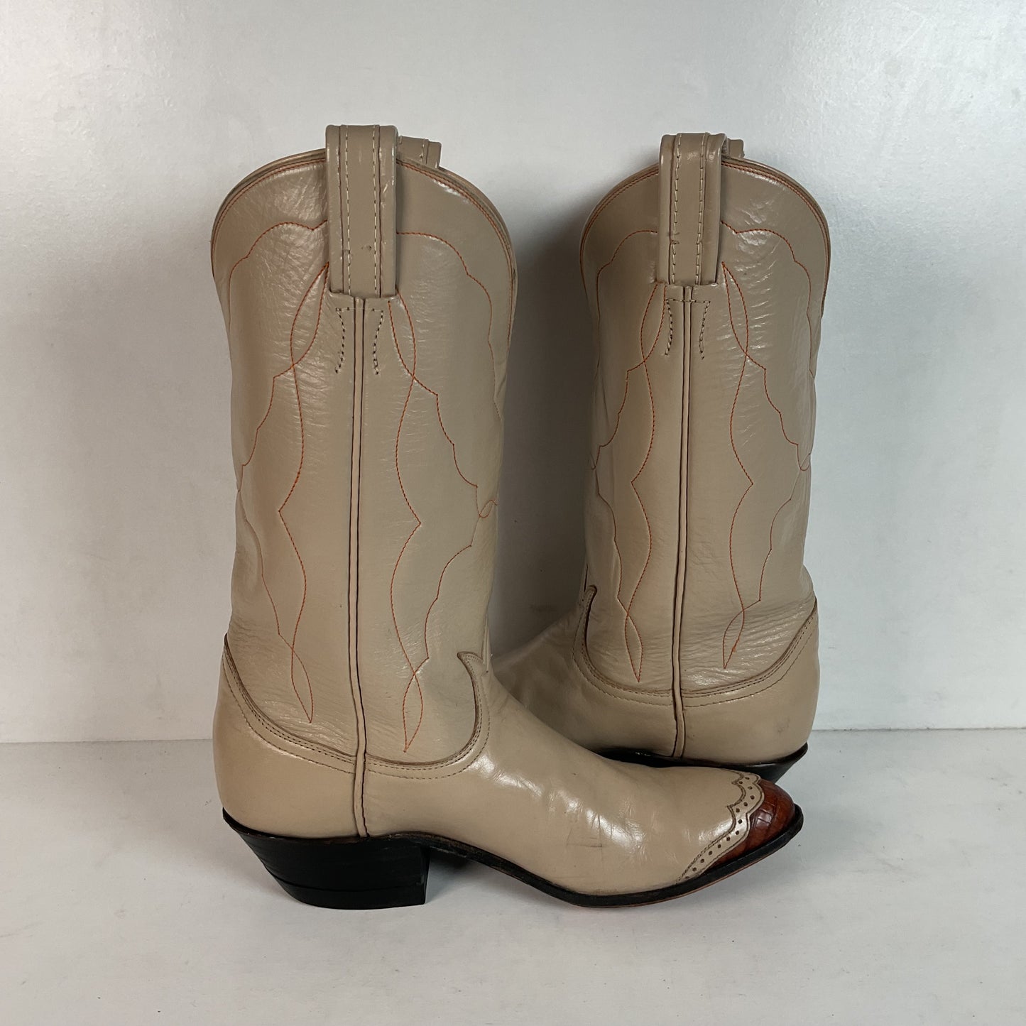 Vintage Tony Lama Lizard Wingtip Cowgirl Boots 5.5 A Creme Leather