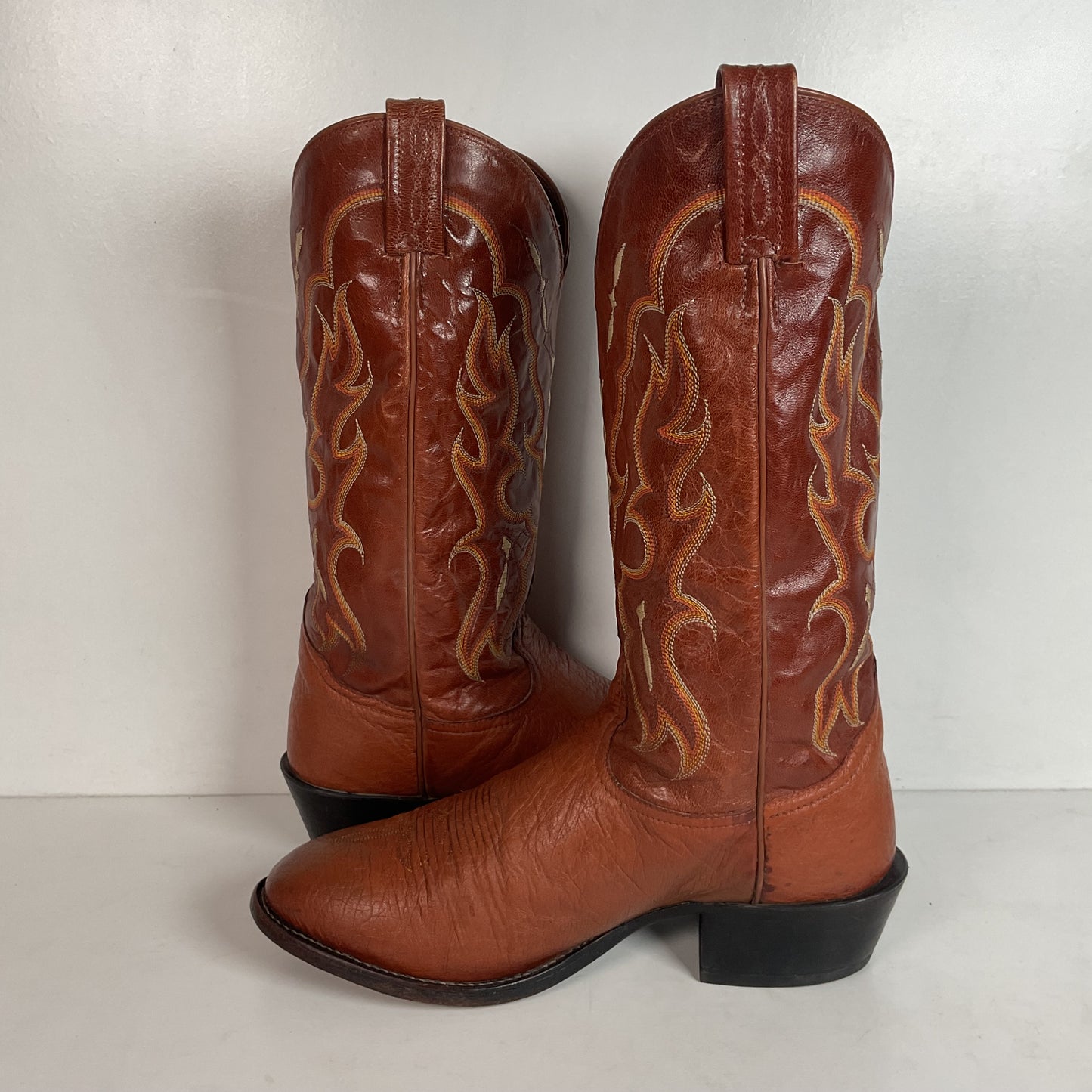 Tony Lama Bonham Cognac Smooth Ostrich 8.5 EE USA Made Distressed
