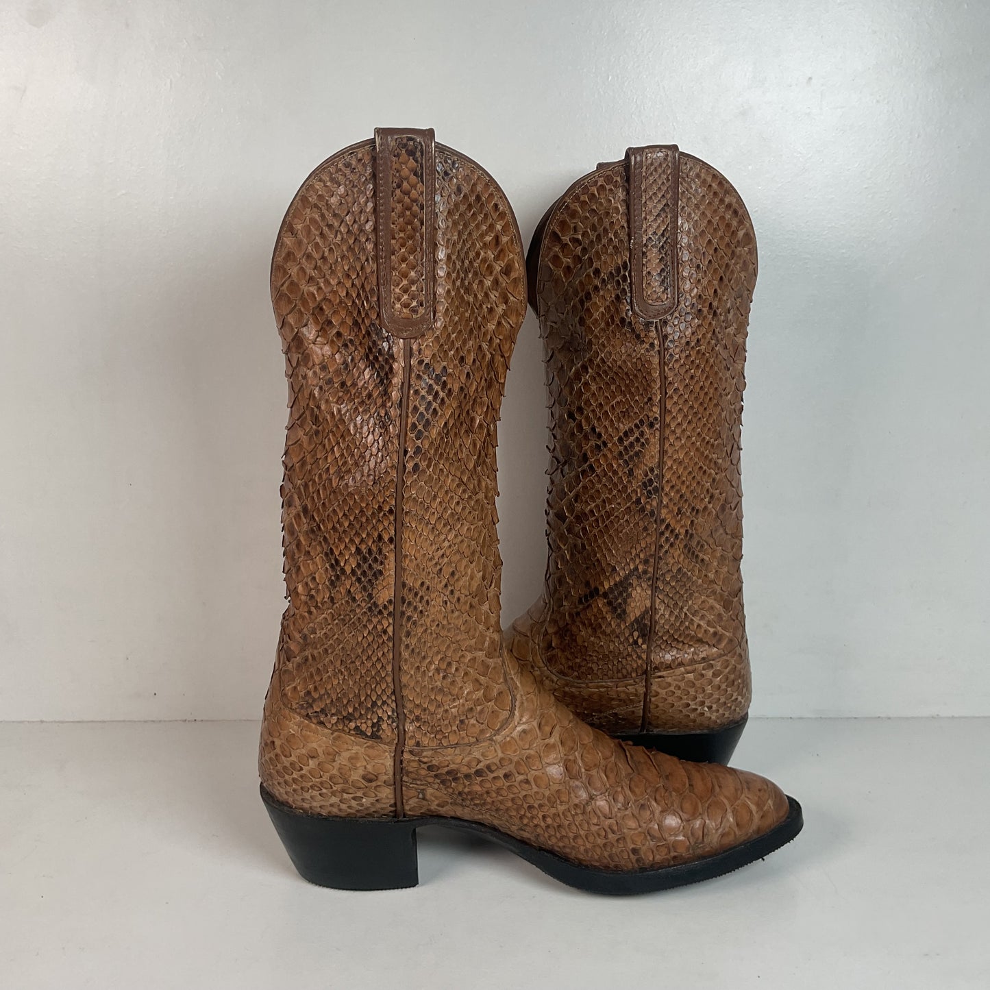 Vintage Full Python Snakeskin Cowboy Boots 8 D Back Cut Recraft