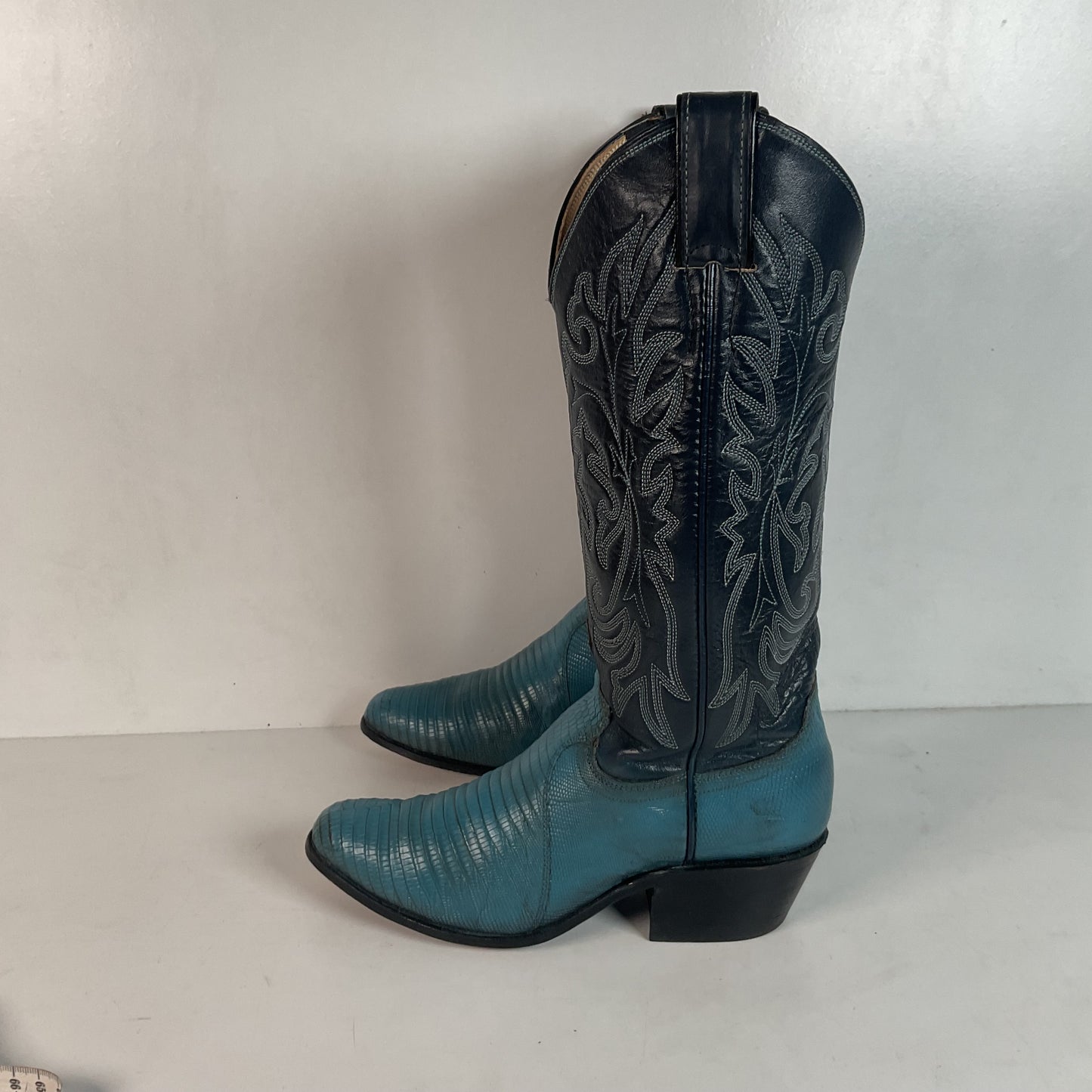 Vintage Justin Turquoise Cowgirl Boots 5 B Zipper Teju Lizard Vamp