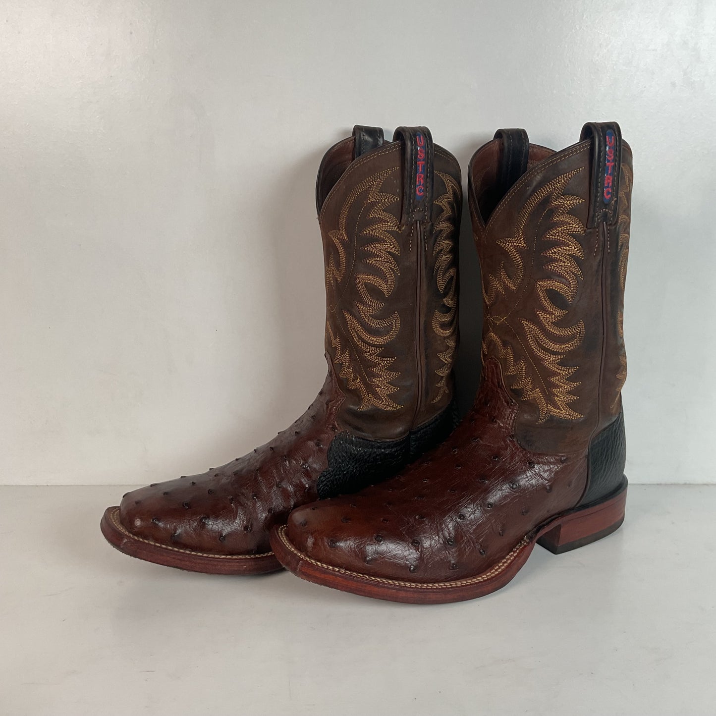 Vintage Tony Lama Exotic Ostrich, Shark Cowboy Boots 8 EE Square Toe Custom