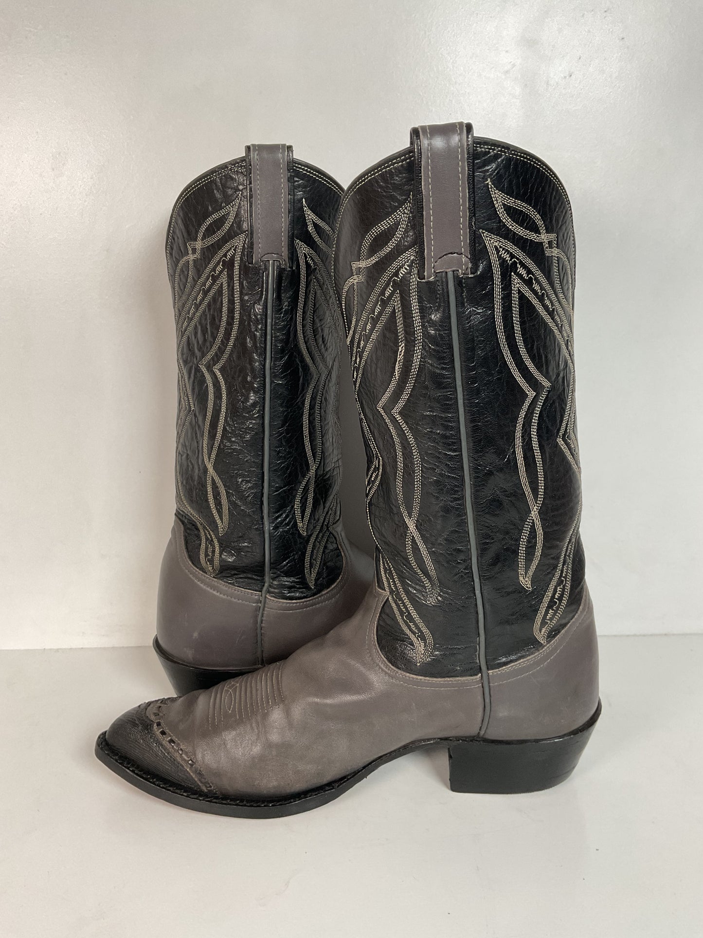 Vintage Tony Lama Grey Lizard Wingtip Cowboy Boots 10.5 D Gold Label Recraft