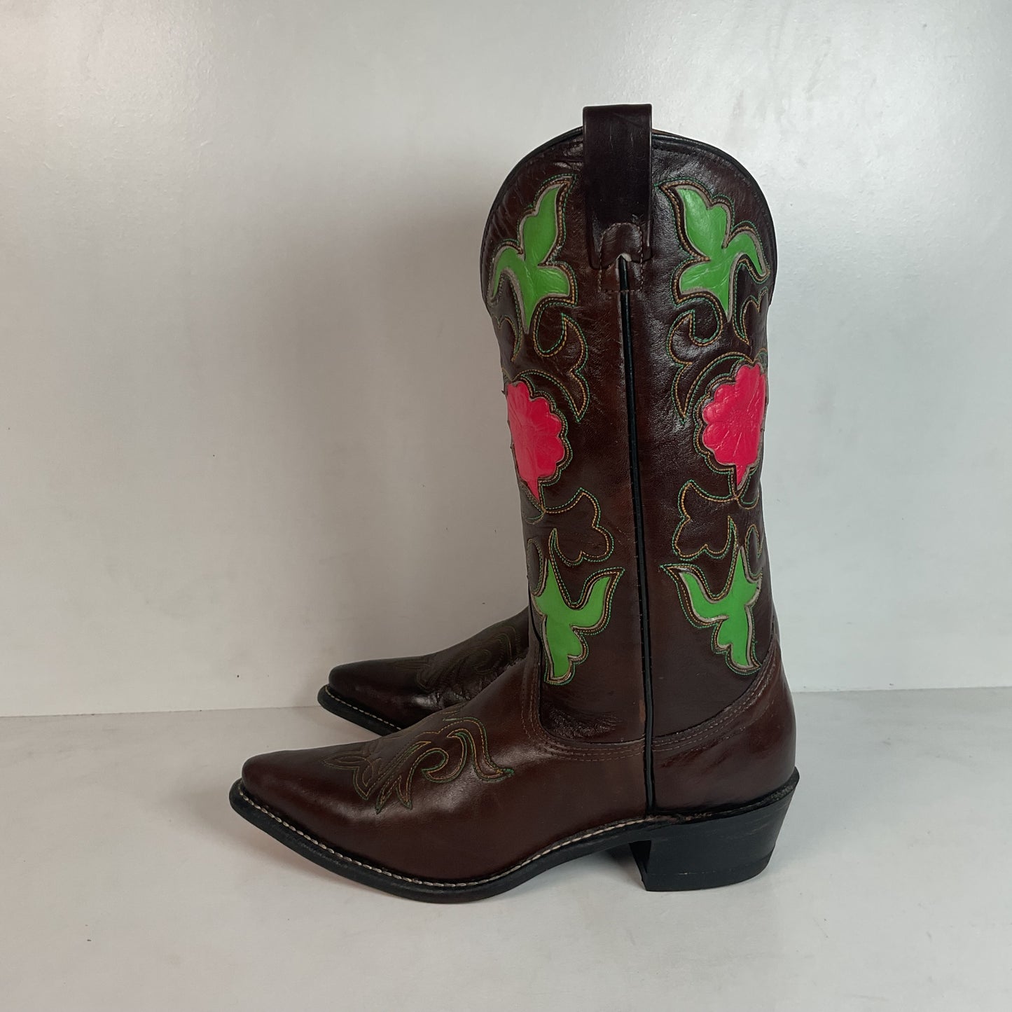 Vintage 1970s Texas Poppy Flower Cowgirl Boots 8 M USA Made