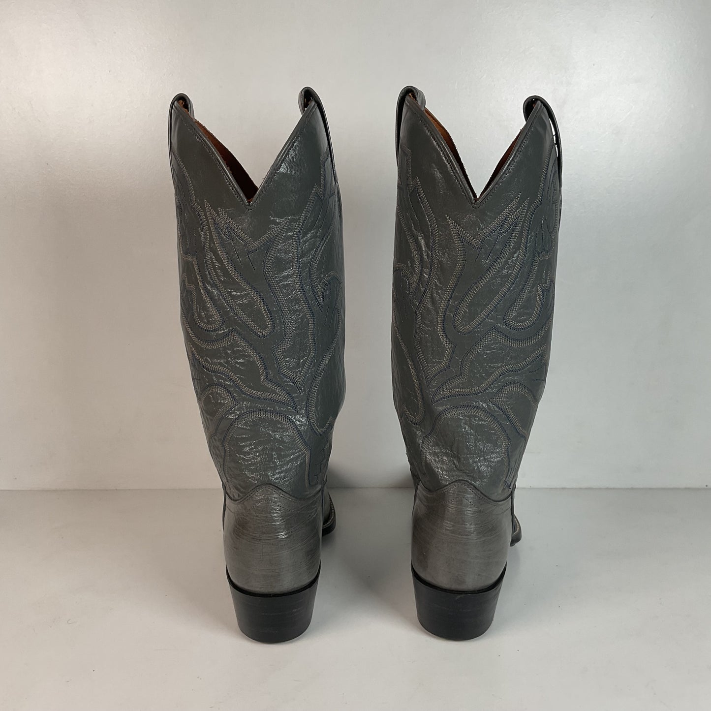 Vintage J. Chisholm Grey Smooth Ostrich Cowboy Boots Men’s 7.5 D | Women’s 8.5 Exotic USA Made