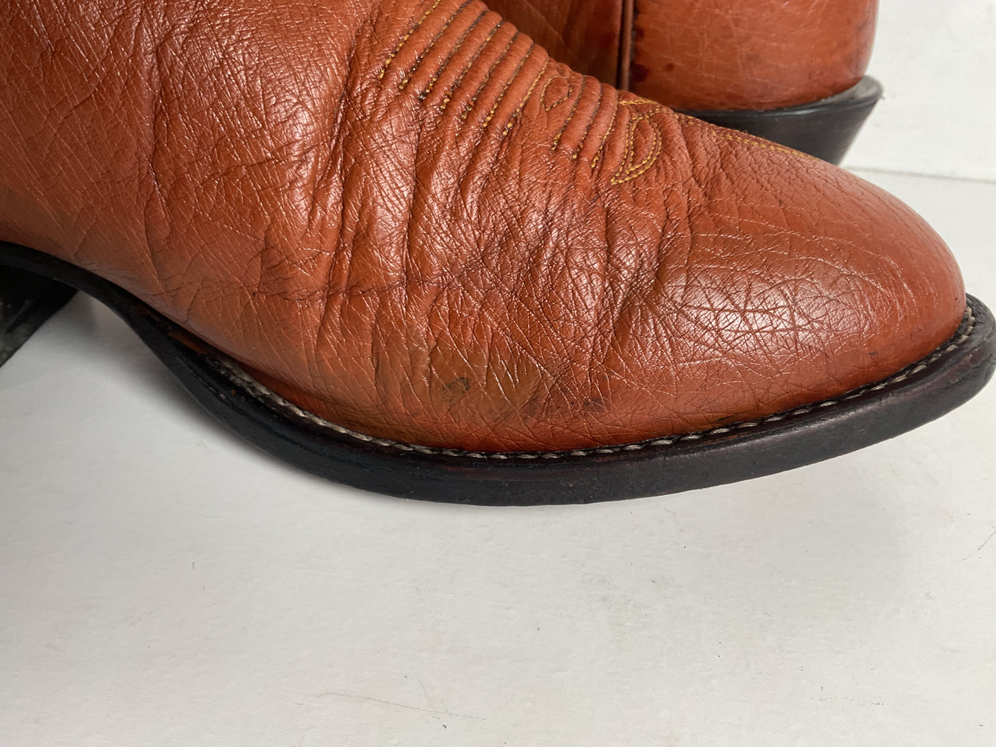 Tony Lama Bonham Cognac Smooth Ostrich 8.5 EE USA Made Distressed