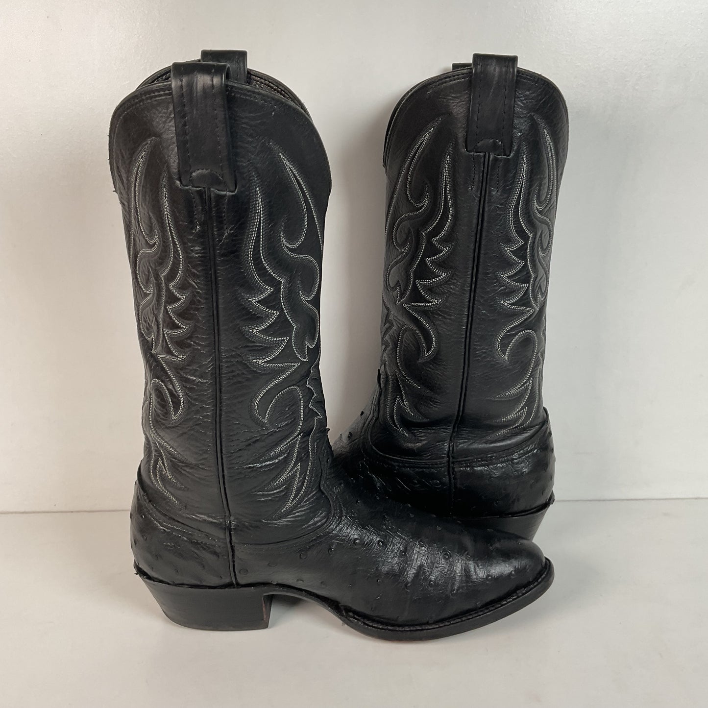 Larry Mahan Black Full Quill Ostrich Cowboy Boots 8 E USA Made
