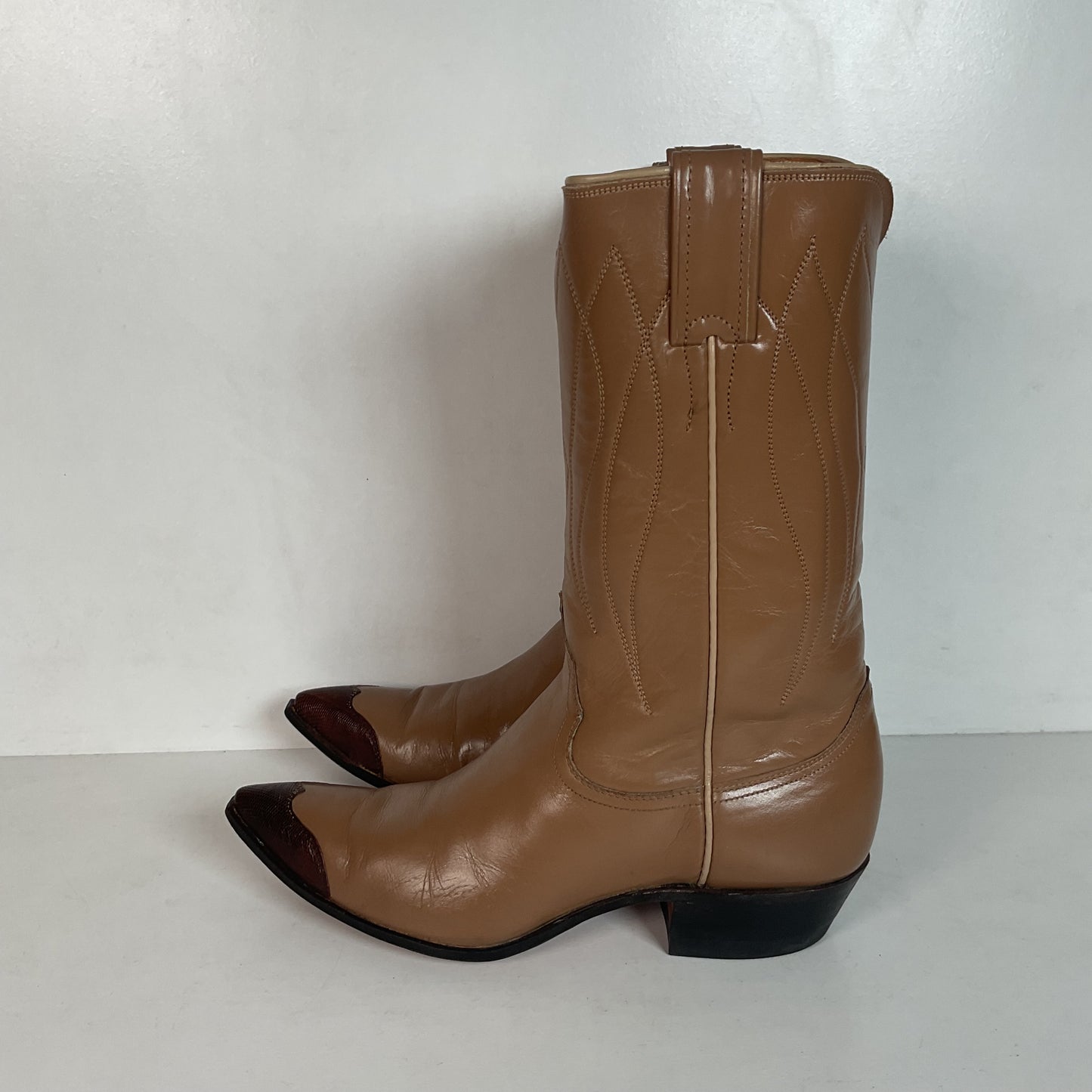 Vintage 1960s Justin Lizard Wingtip Cowgirl Boots 7 B White Label USA Made