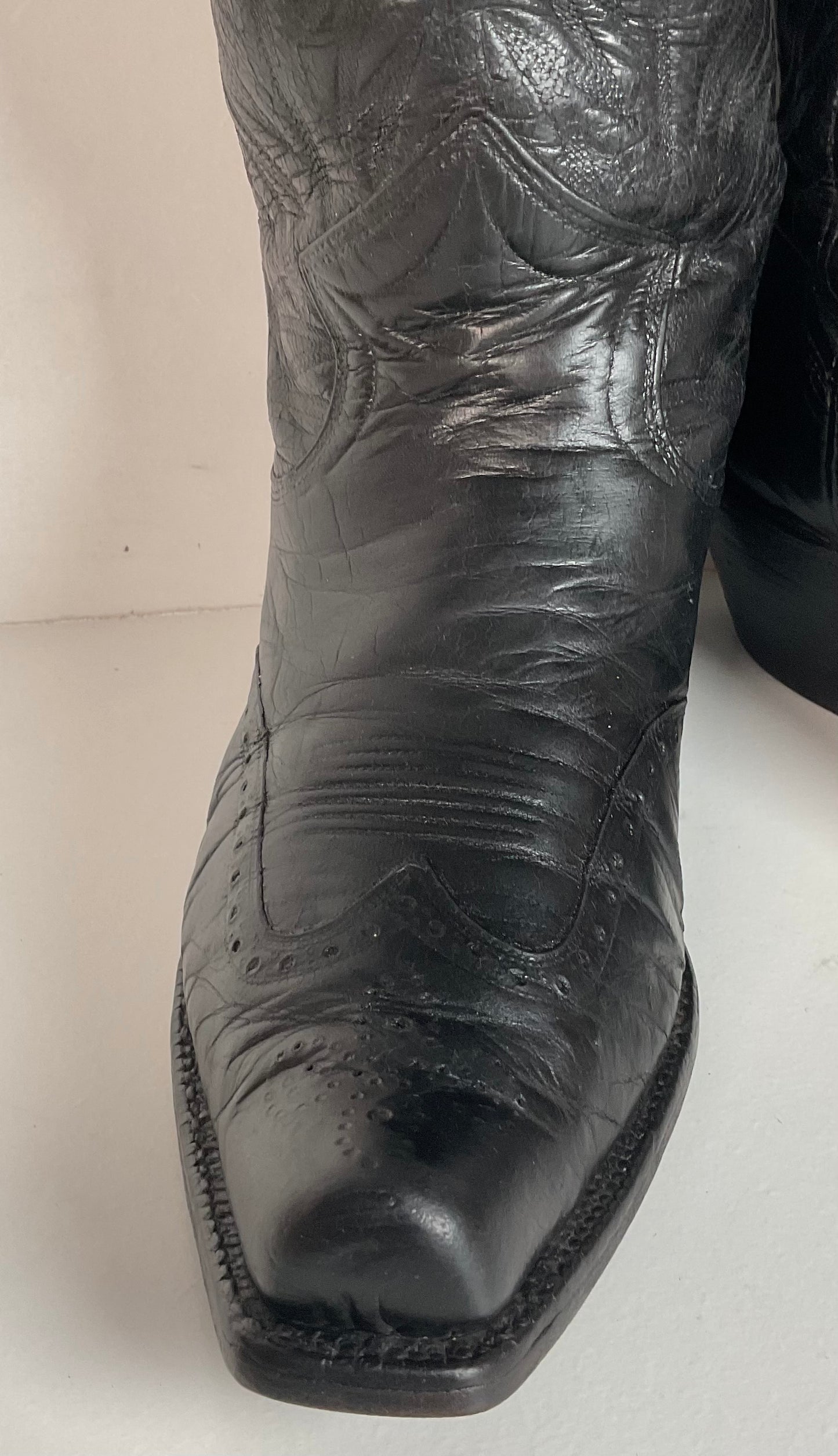 Vintage 1940s Brogue Wingtip Cowboy Boots 9.5-10 Leather Pull Tab Pee Wee