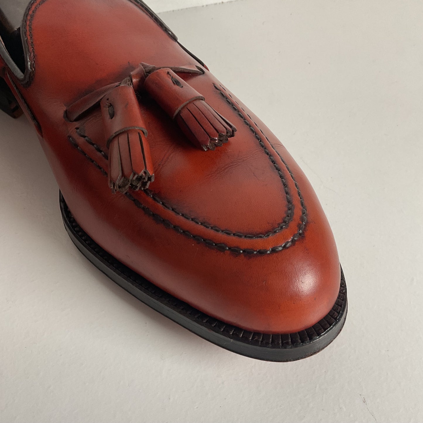 Vintage Alden Tan Calf Tassel Loafer 9 D Moc Toe Style 662 Old Logo