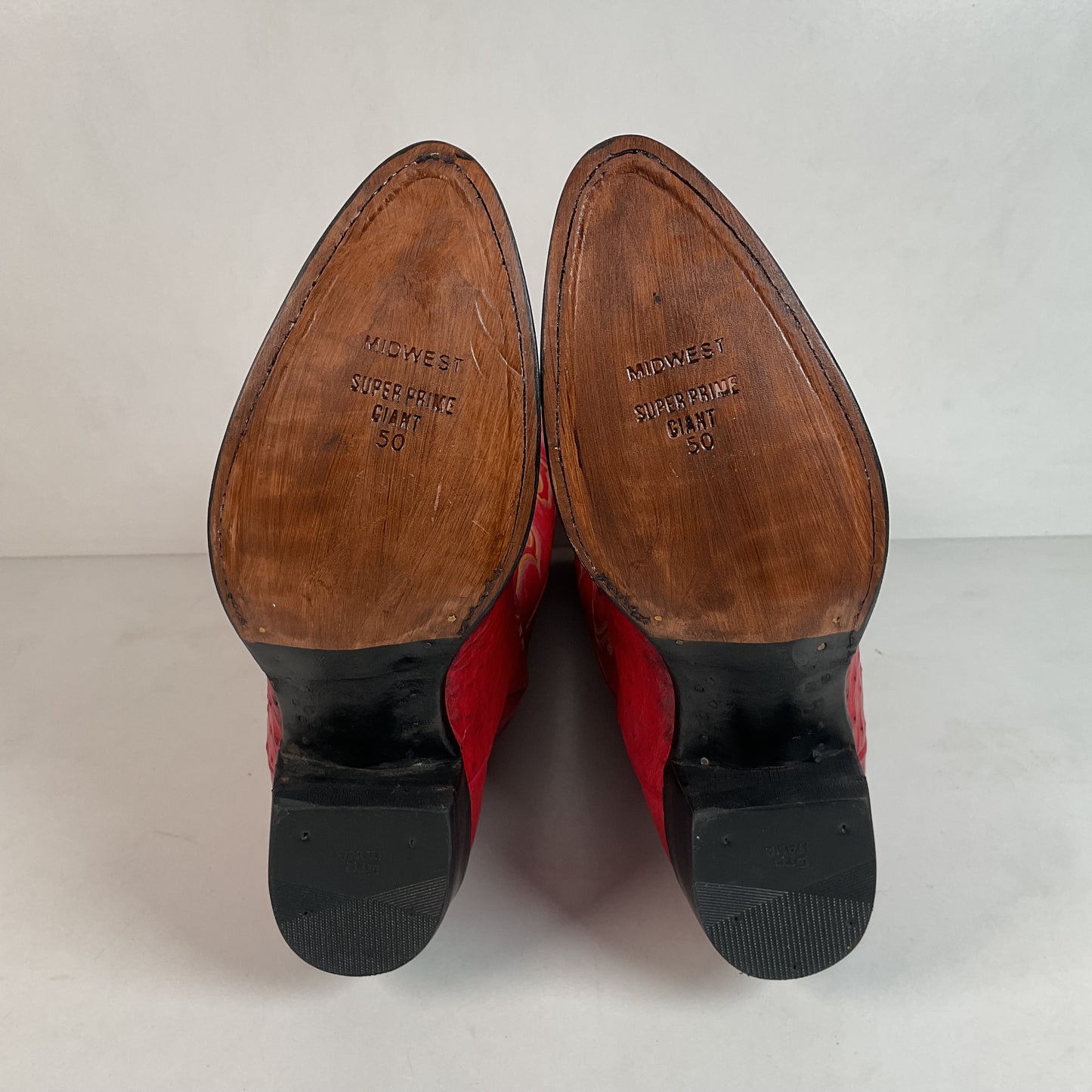 Vintage Larry Mahan Cherry Red Pin Quill Ostrich Cowboy Boots 10.5 D Recraft