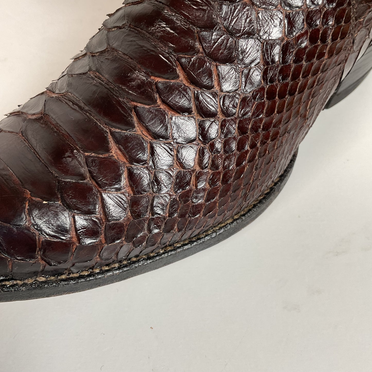 Vintage Tony Lama Back Cut Python Cowboy Boots 8.5 D Dark Brown Snakeskin