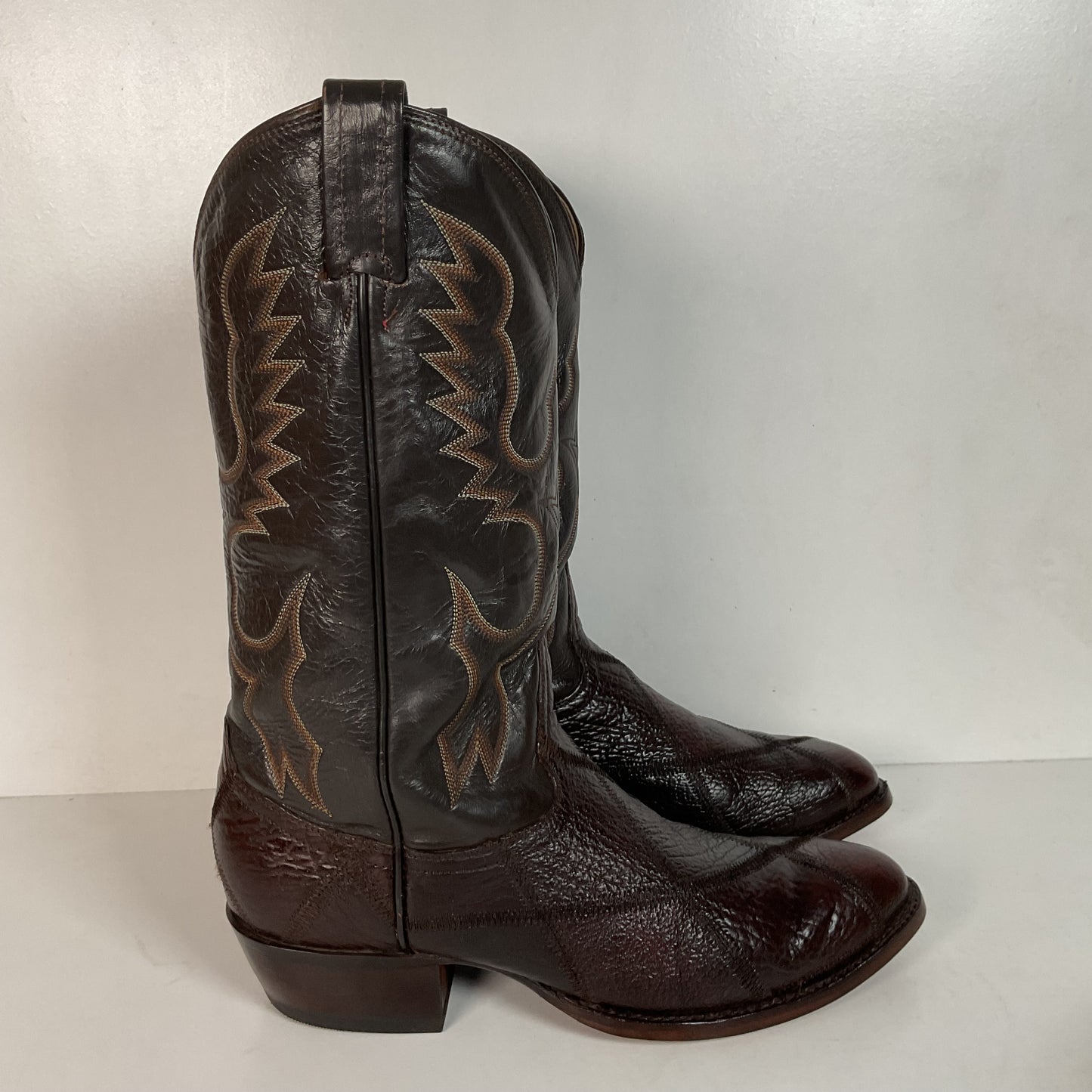 Vintage Tony Lama Patchwork Cowboy Boots 9.5 D Bullhide Gold Label Recraft