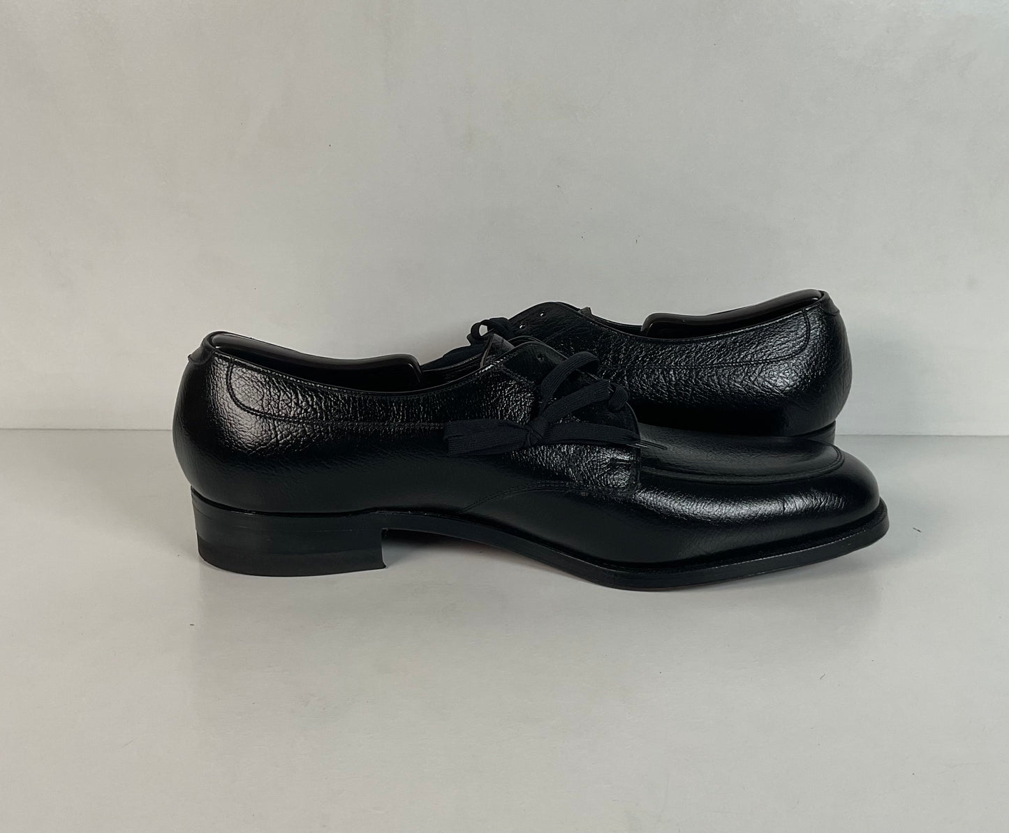 Vintage Florsheim Black Derby Loafers 12 B Apron Toe Blucher