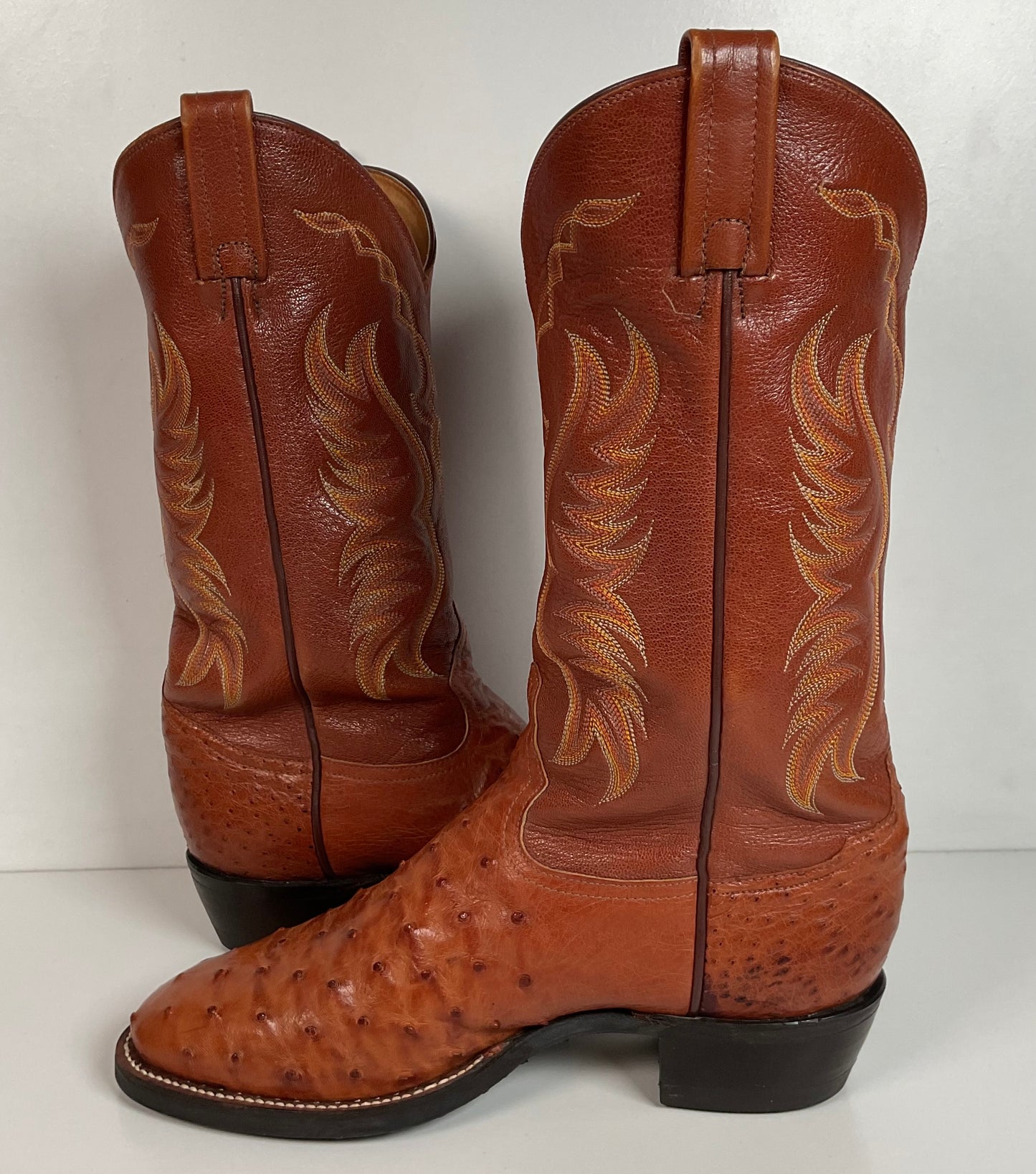 Tony Lama Exotic Full Quill Ostrich Cowboy Boots 8 EE Vibram Work Sole White Label