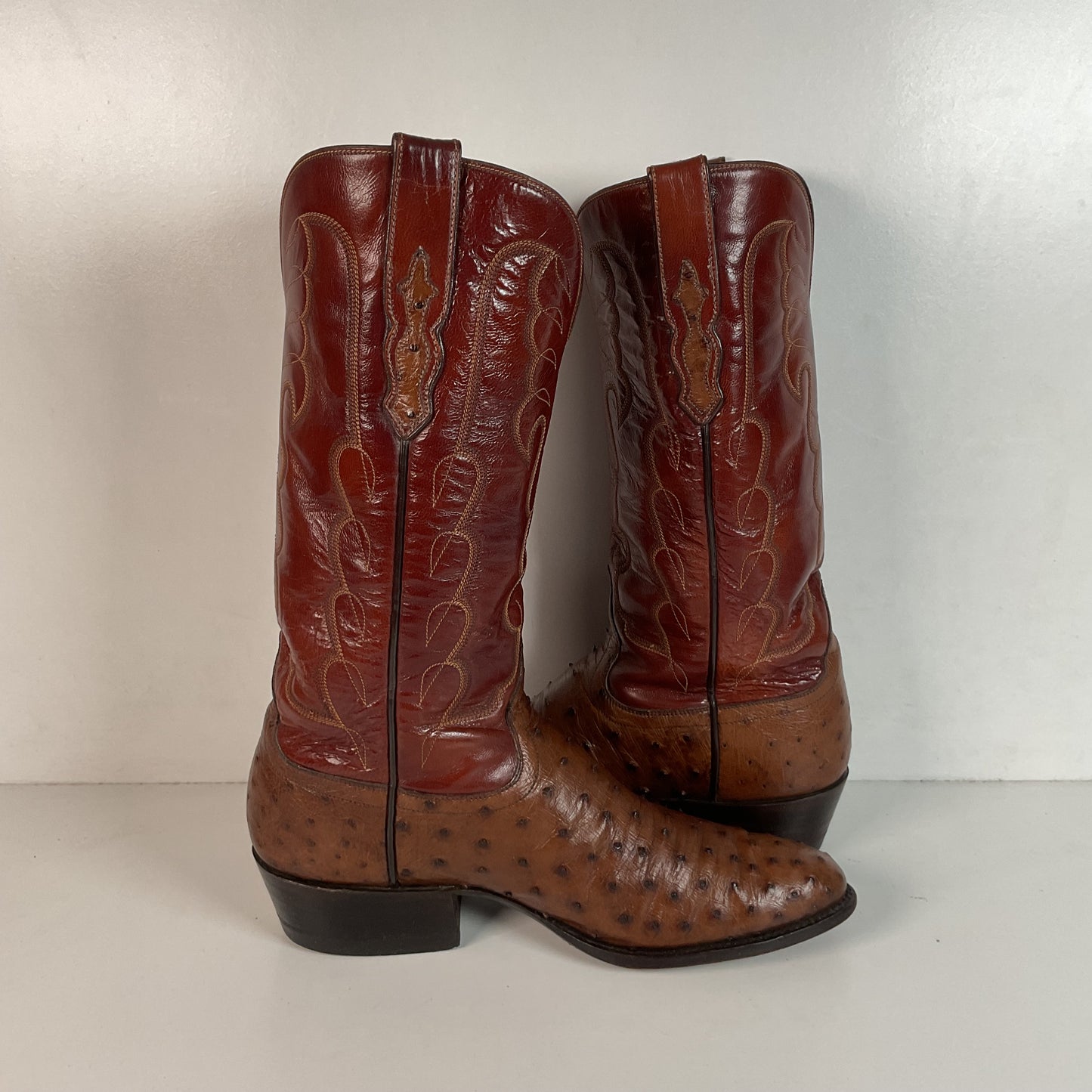 Vintage TO Stanley Kango Tobacco Ostrich Quill Cowboy Boots 10.5 D USA Made Exotic