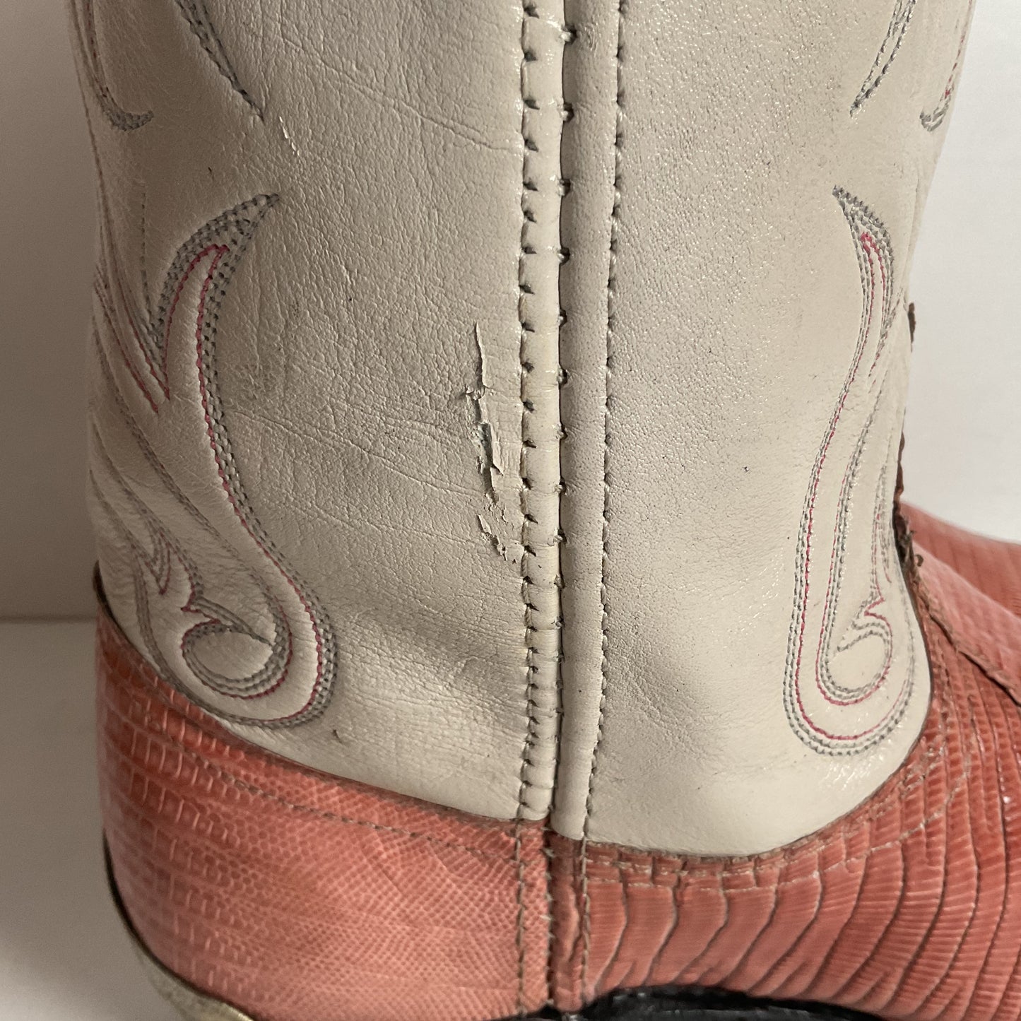 Vintage Dan Post Peach Cowgirl Boots 10 Lizard Vamp USA Made