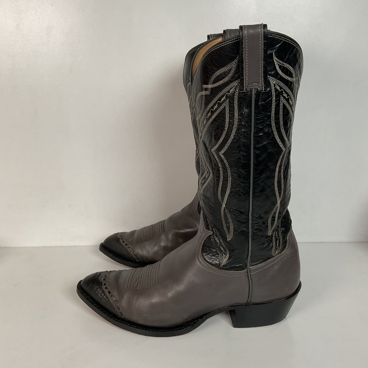 Vintage Tony Lama Grey Lizard Wingtip Cowboy Boots 10.5 D Gold Label Recraft