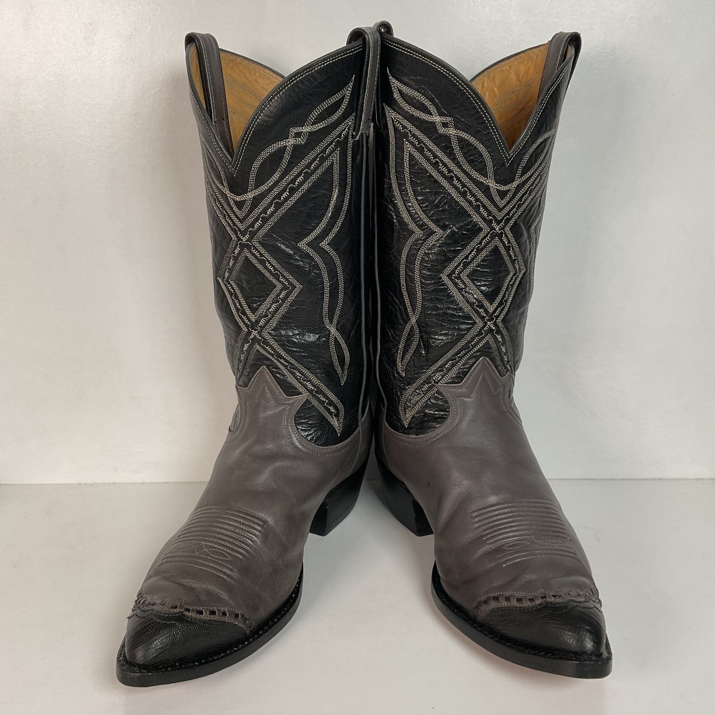 Vintage Tony Lama Grey Lizard Wingtip Cowboy Boots 10.5 D Gold Label Recraft