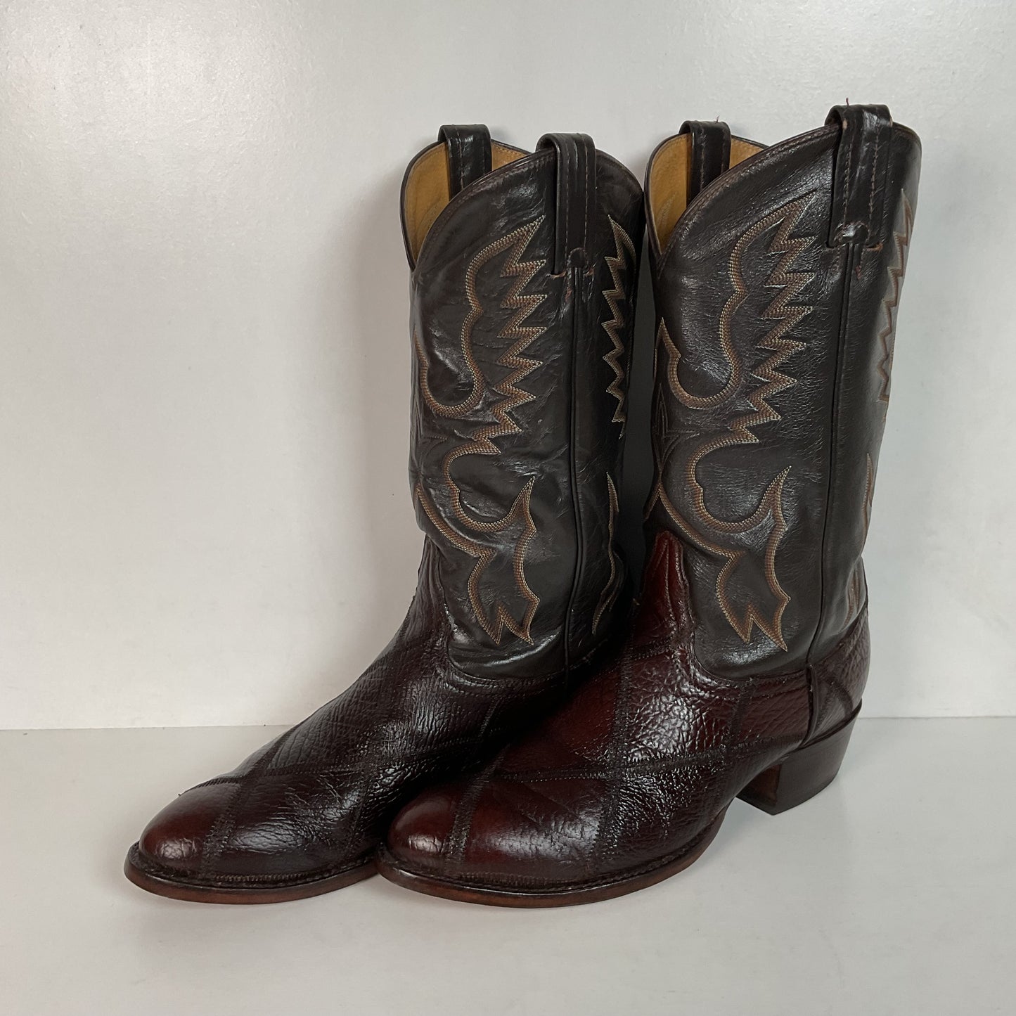 Vintage Tony Lama Patchwork Cowboy Boots 9.5 D Bullhide Gold Label Recraft